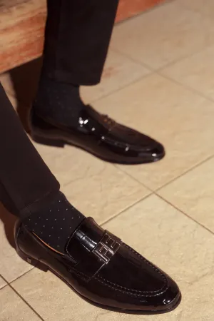 Black Formal Moccassins Shoes Polished Appearance Smooth Leather