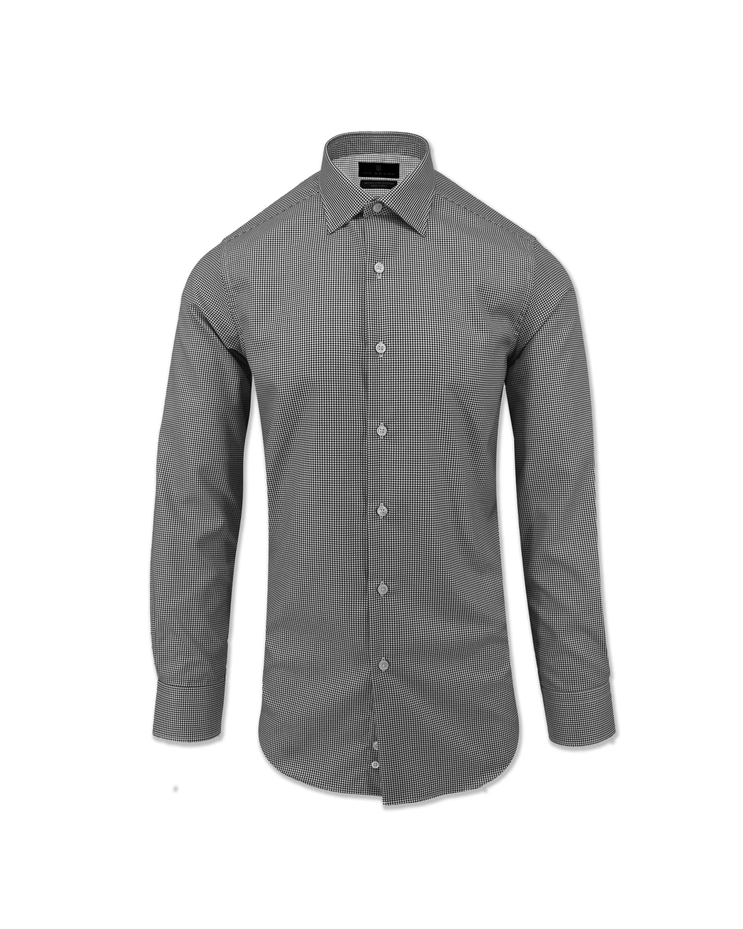 Black Mini-Check Natural Stretch Cotton Dress Shirt Winter Fashion