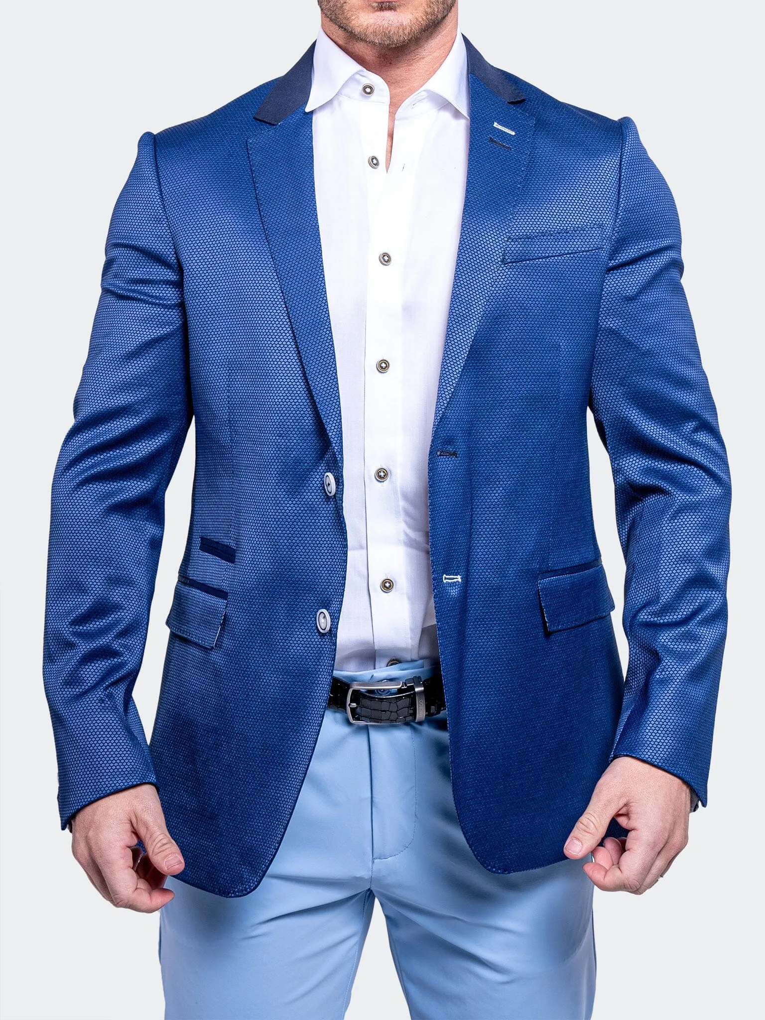 Short Length Minimalist Aesthetic Blazer Socrate Evo Ascension2154 Blue