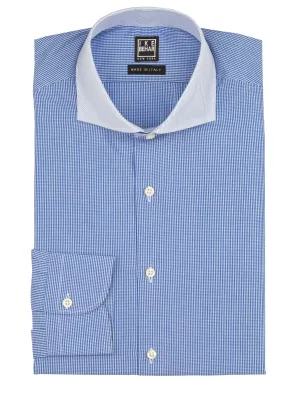 Airflow Ventilation System Fashionable Comfort Blue Check-on-Check Contrast Collar Dress Shirt