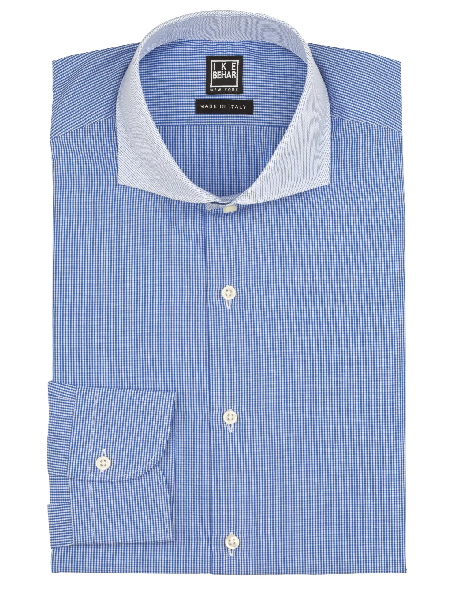 Airflow Ventilation System Fashionable Comfort Blue Check-on-Check Contrast Collar Dress Shirt