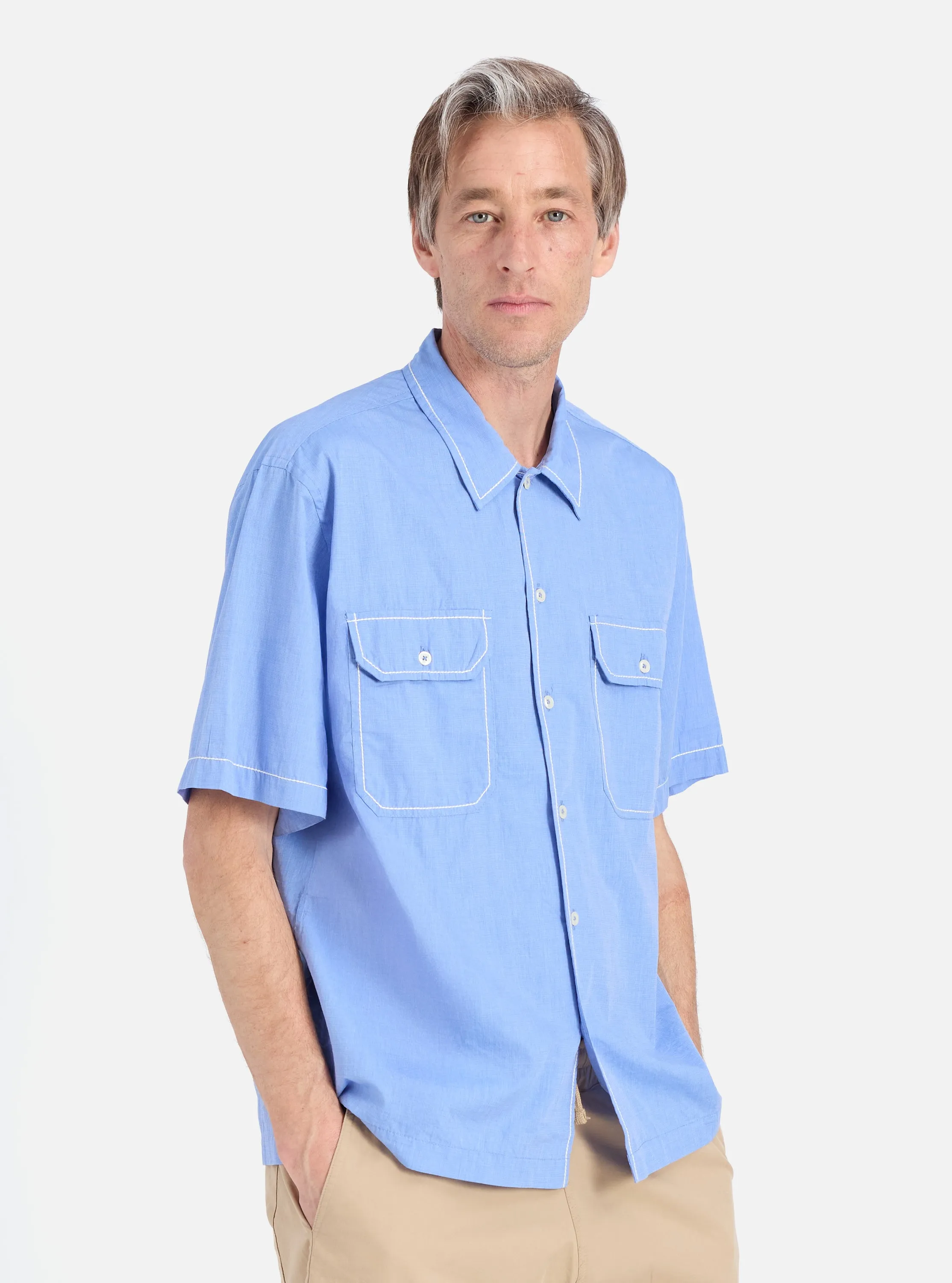 Blue End On End Cotton Utility SS Shirt Thermal regulation Pre Shrunk Cotton Blend