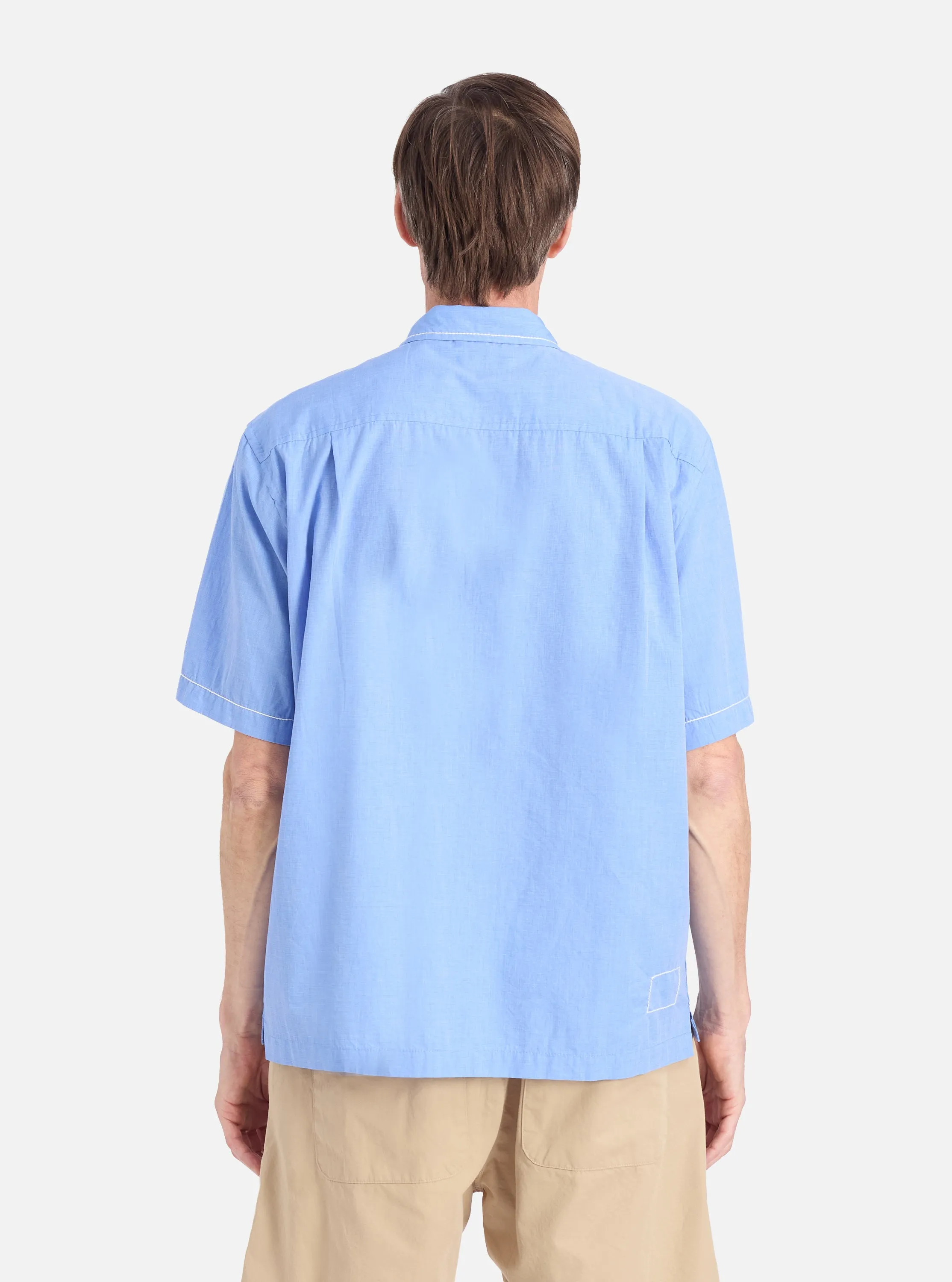 Blue End On End Cotton Utility SS Shirt Embroidered Logo Premium Comfort