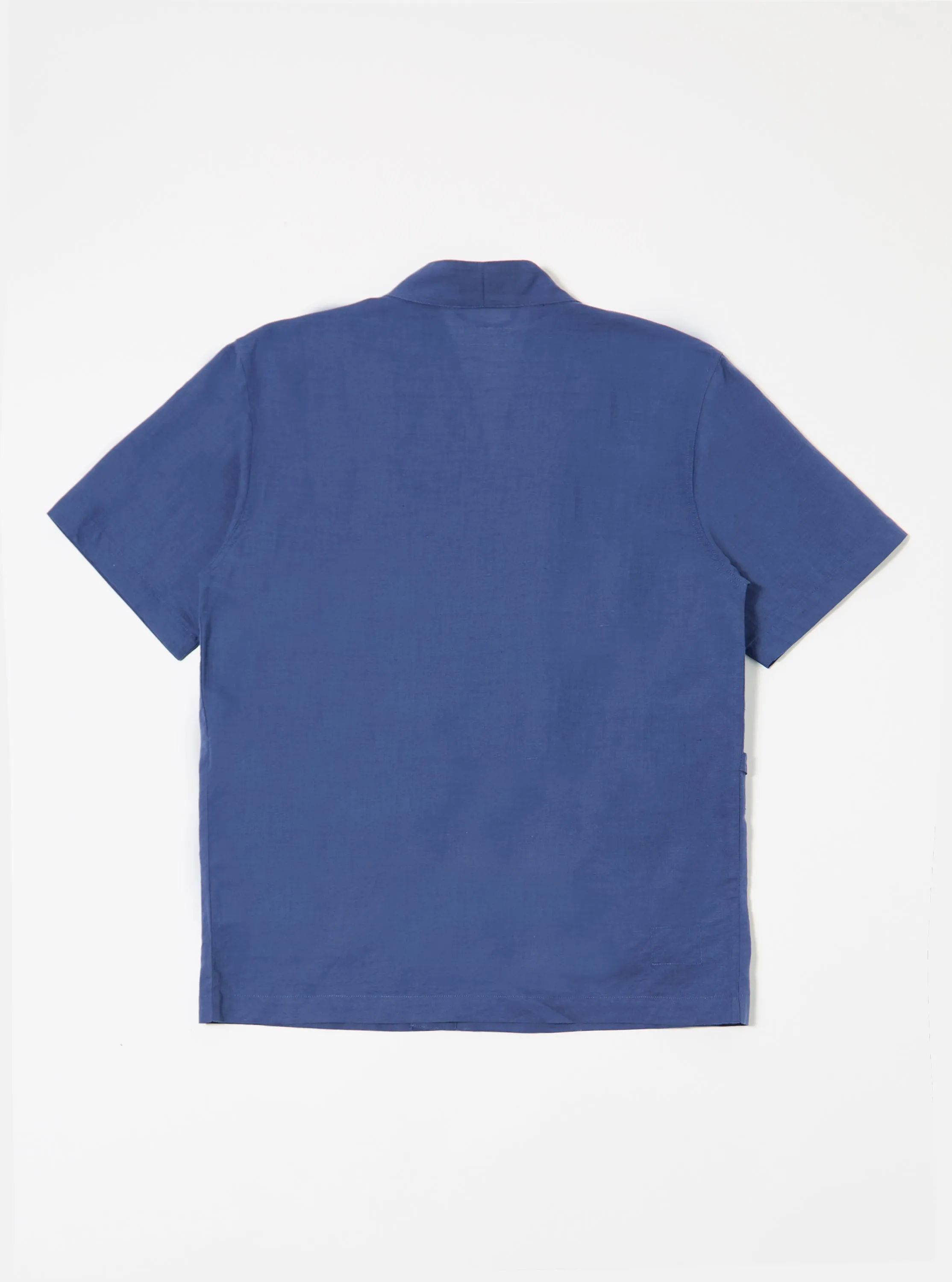 Blue Linen Cotton Shirtin S/S Kyoto Work Shirt Pocket Detailing