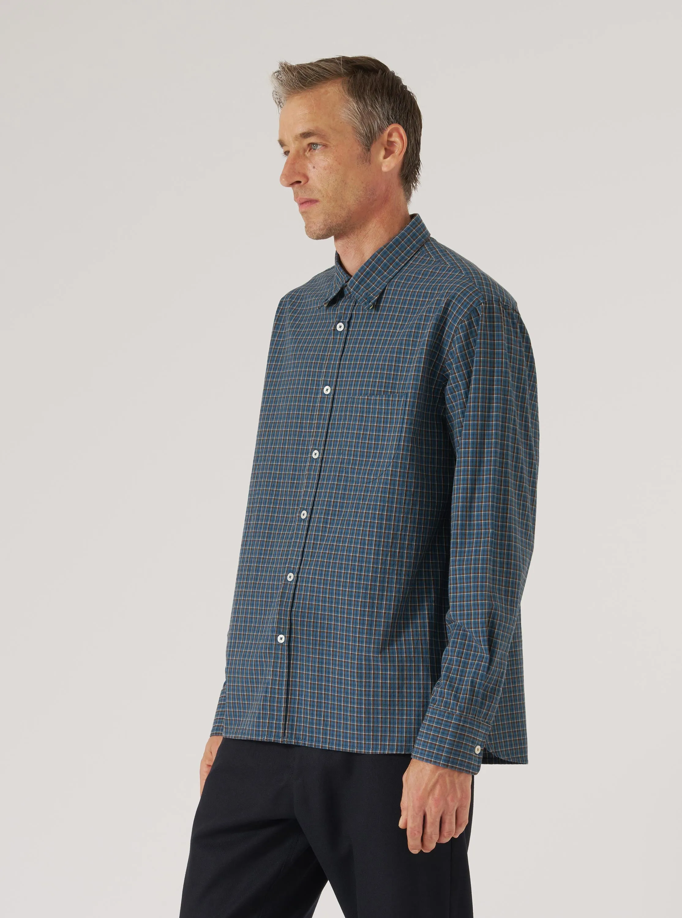 Blue Shiro Check Lazy Day Shirt Quality Material Denim Blend