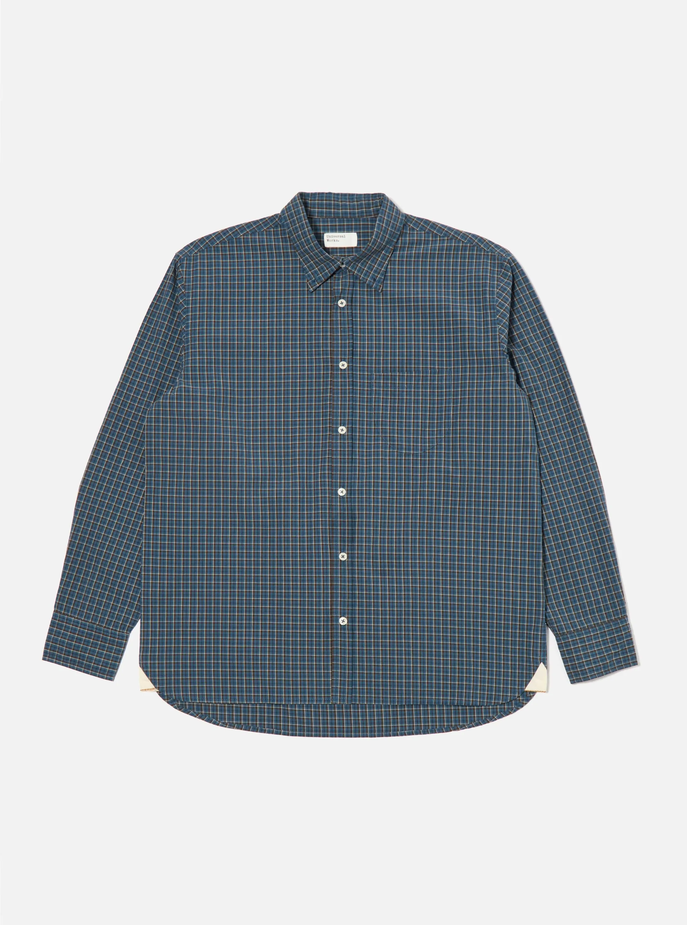 Blue Shiro Check Lazy Day Shirt Ribbed Trim Weekend Wear
