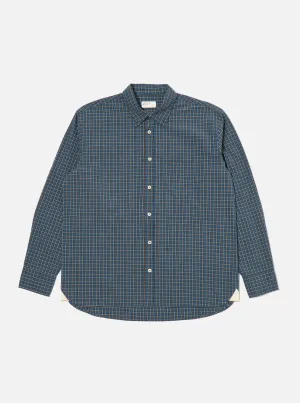 Blue Shiro Check Lazy Day Shirt Ribbed Trim Weekend Wear