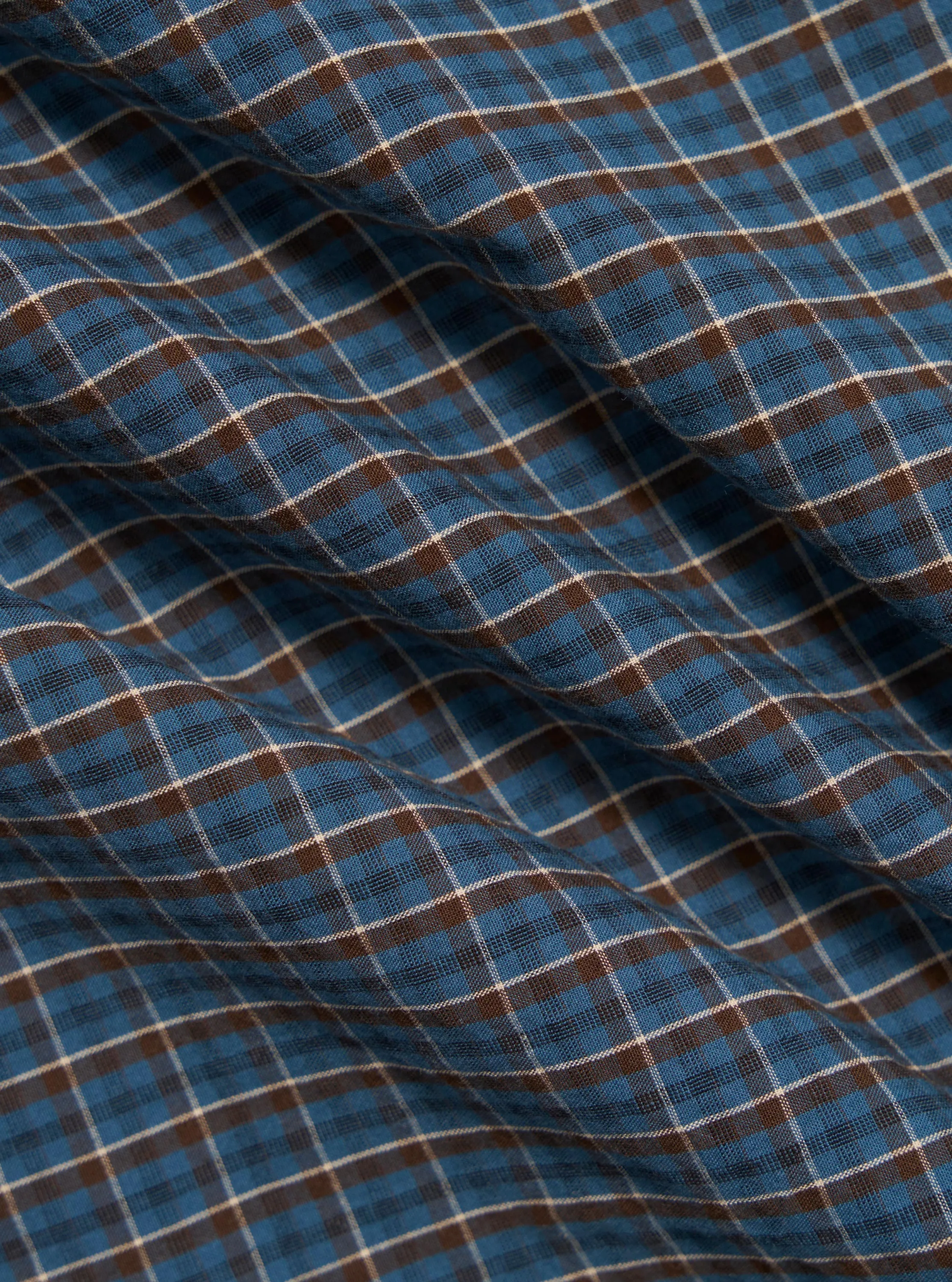 Wrinkle-Free Tuckable Hem Blue Shiro Check Lazy Day Shirt