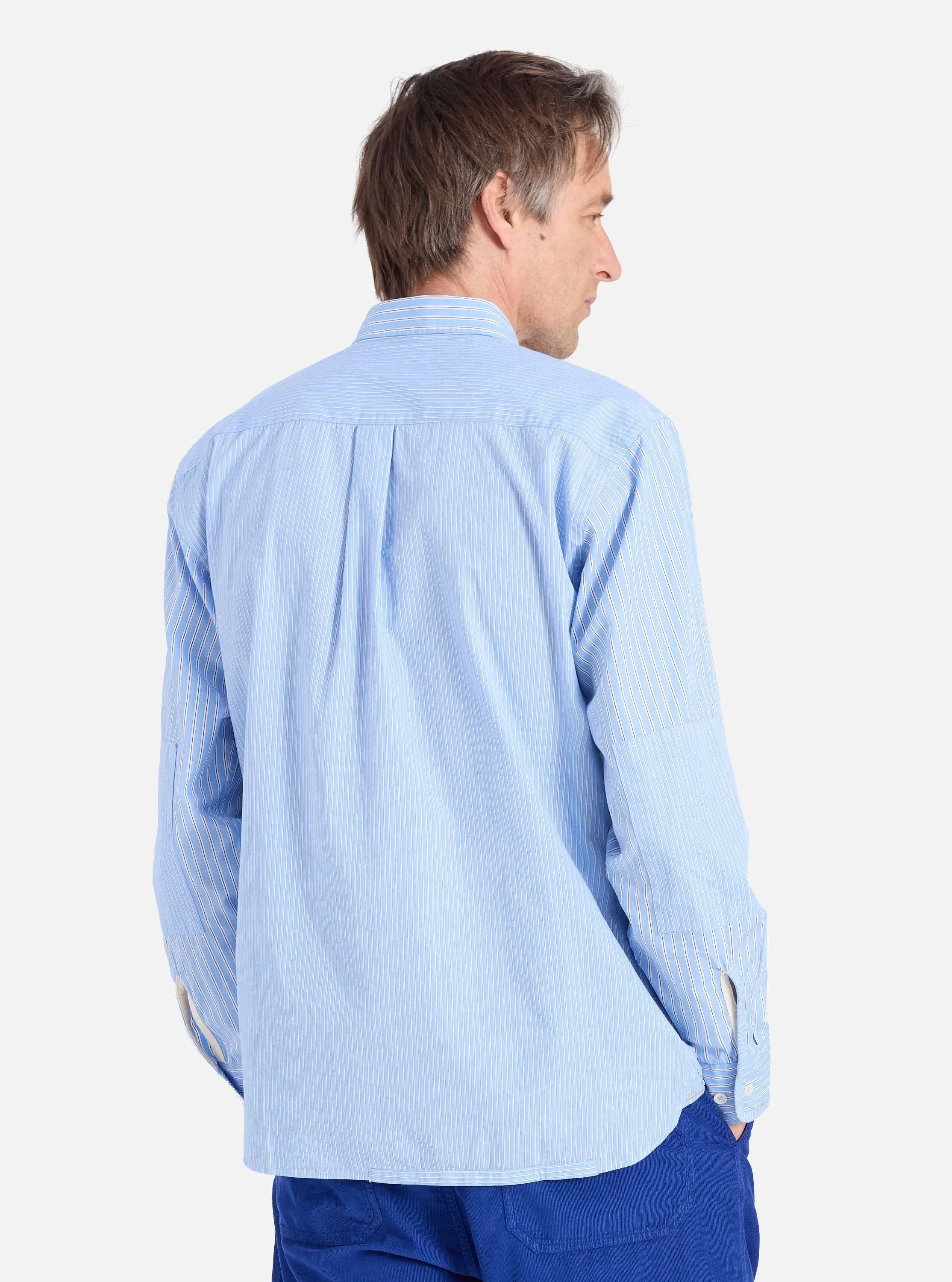 Stylish Detail Lightweight Material Blue Vila Stripes Patched Shirt