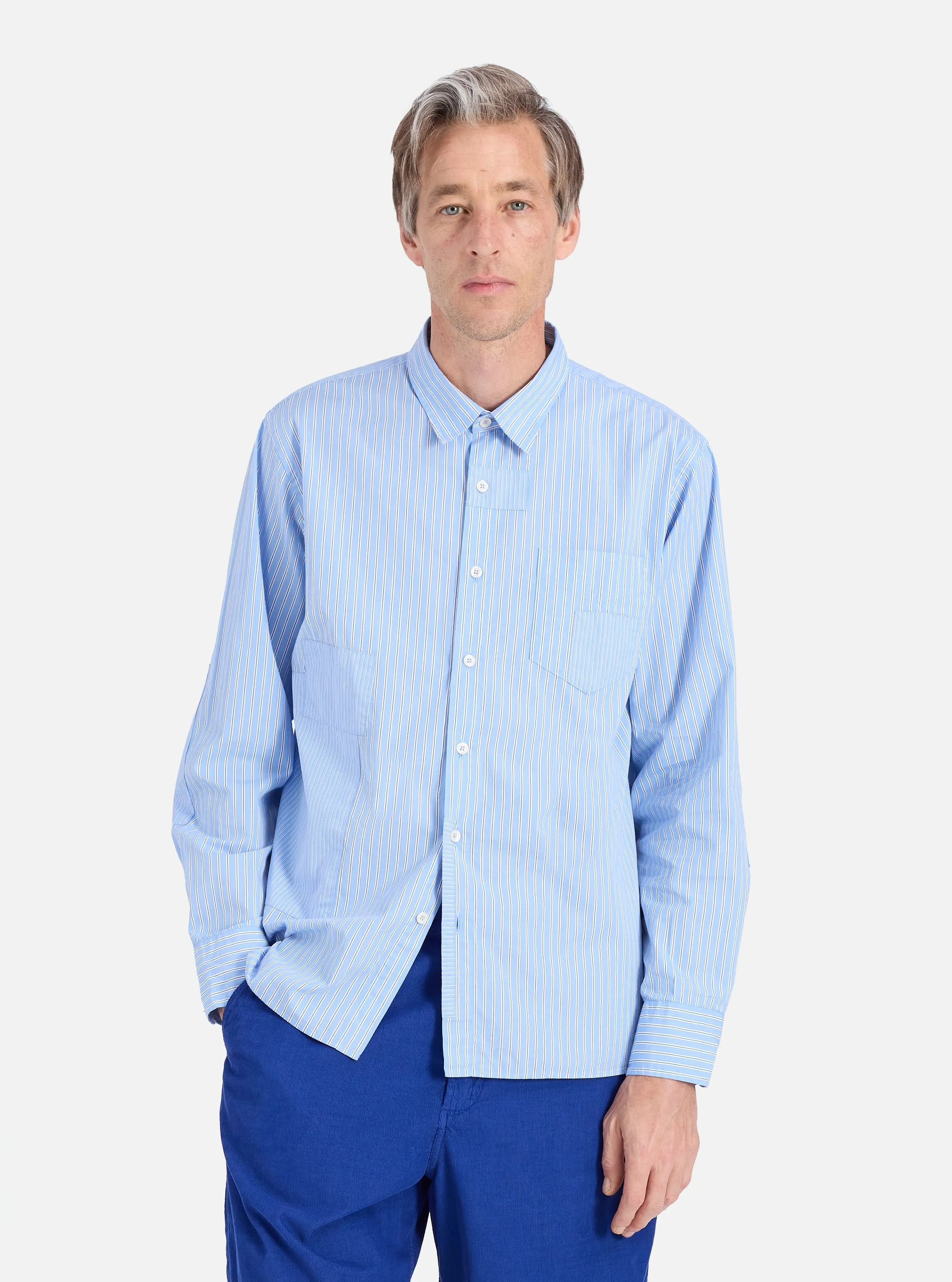 Workwear Option Brushed Inner Lining Blue Vila Stripes Patched Shirt