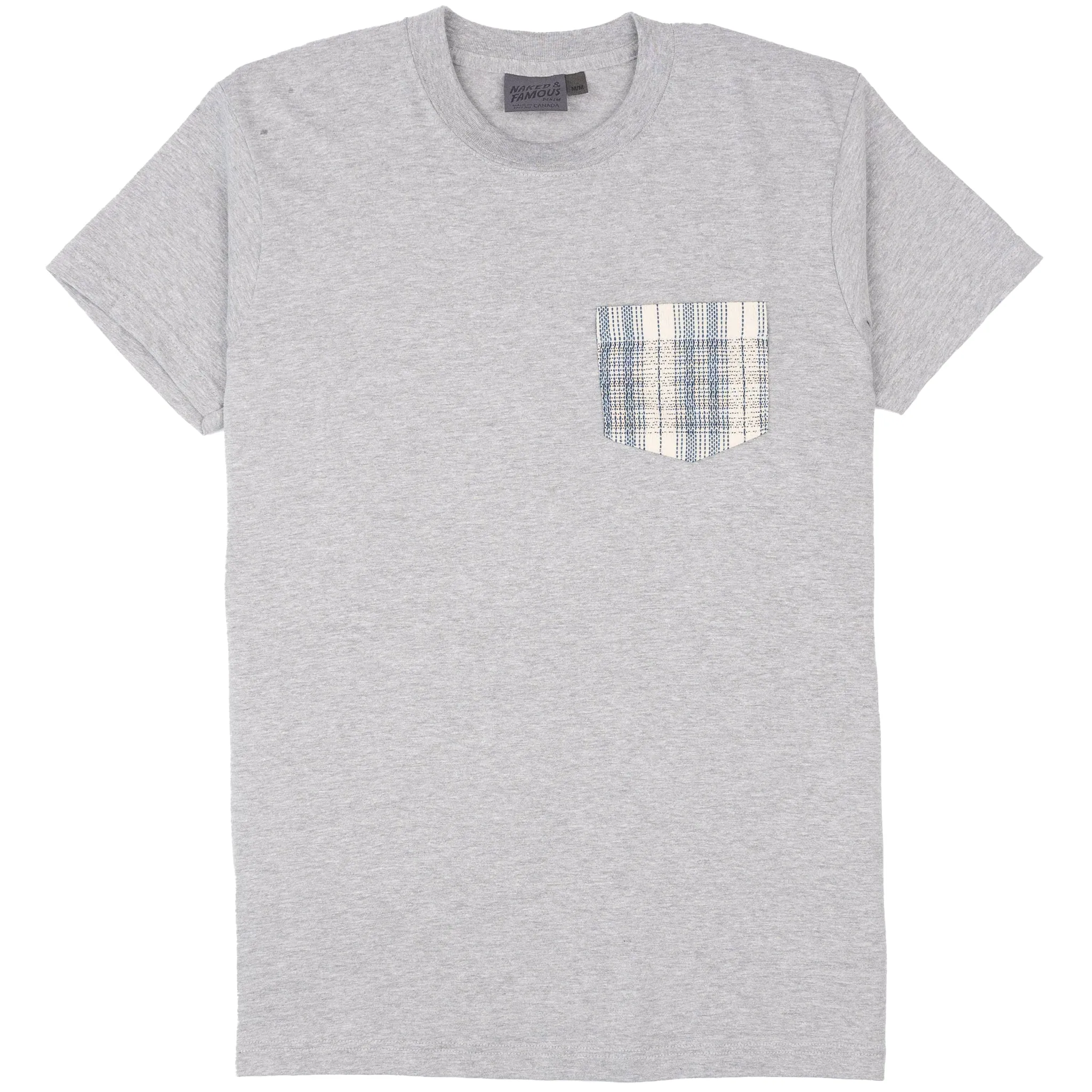 Pocket Tee - Heather Grey - Asagi Sashiko - White Athletic Comfort Wear