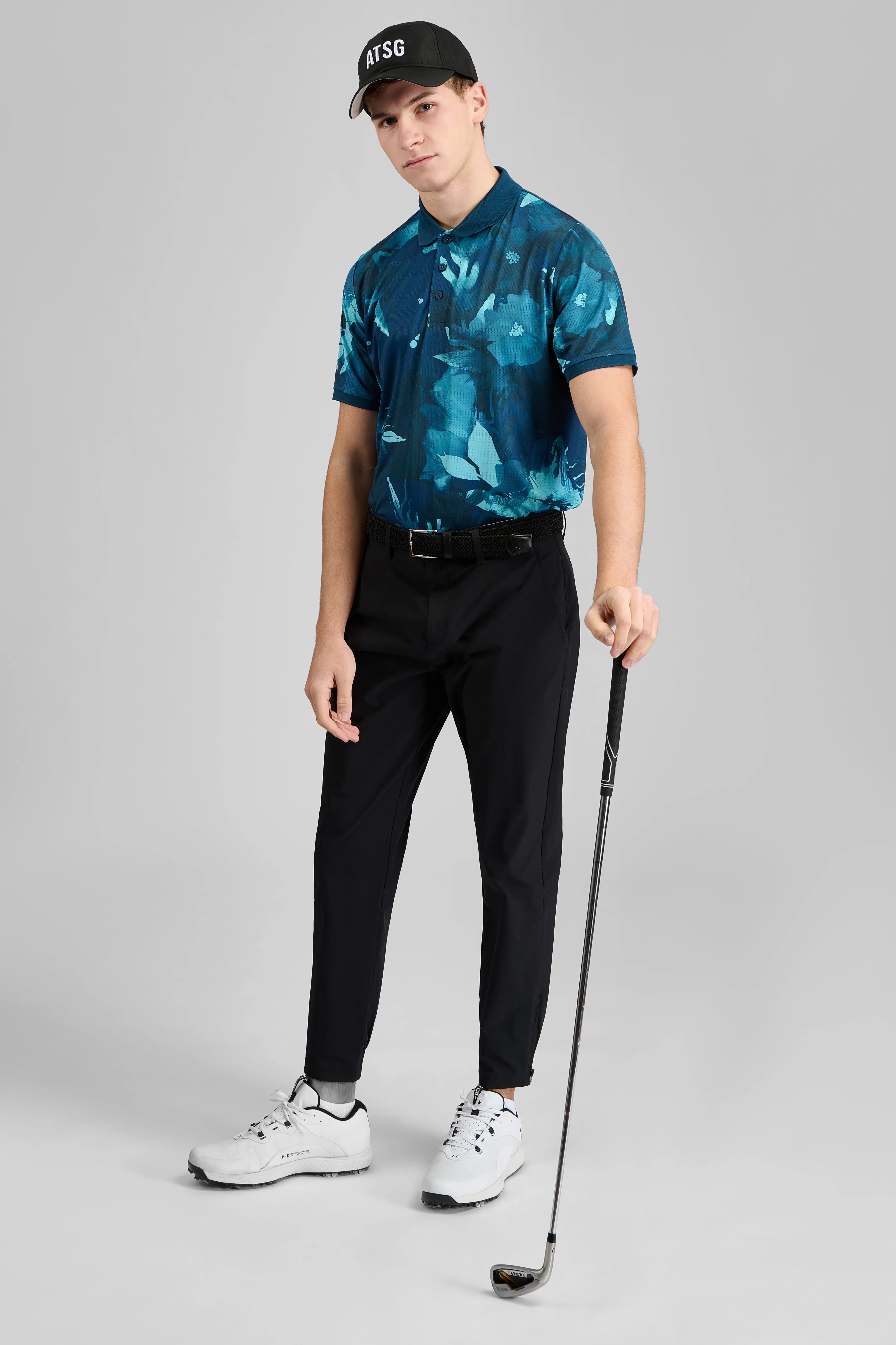 Anti Pill Technology Botany Floral AOP Golf Polo Shirt - Caddy Green
