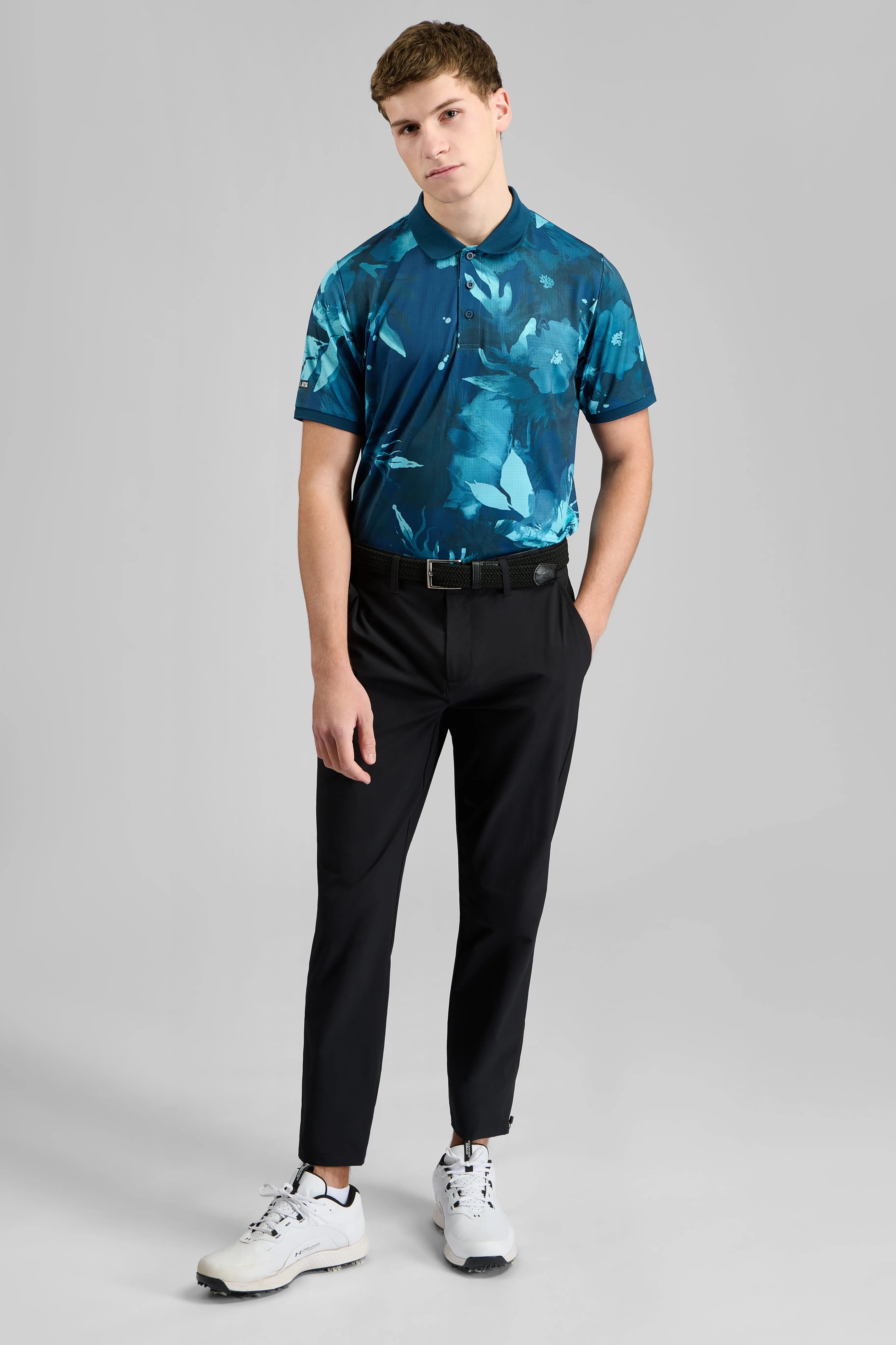 Classy Detail Non Irritating Tags Botany Floral AOP Golf Polo Shirt - Caddy Green