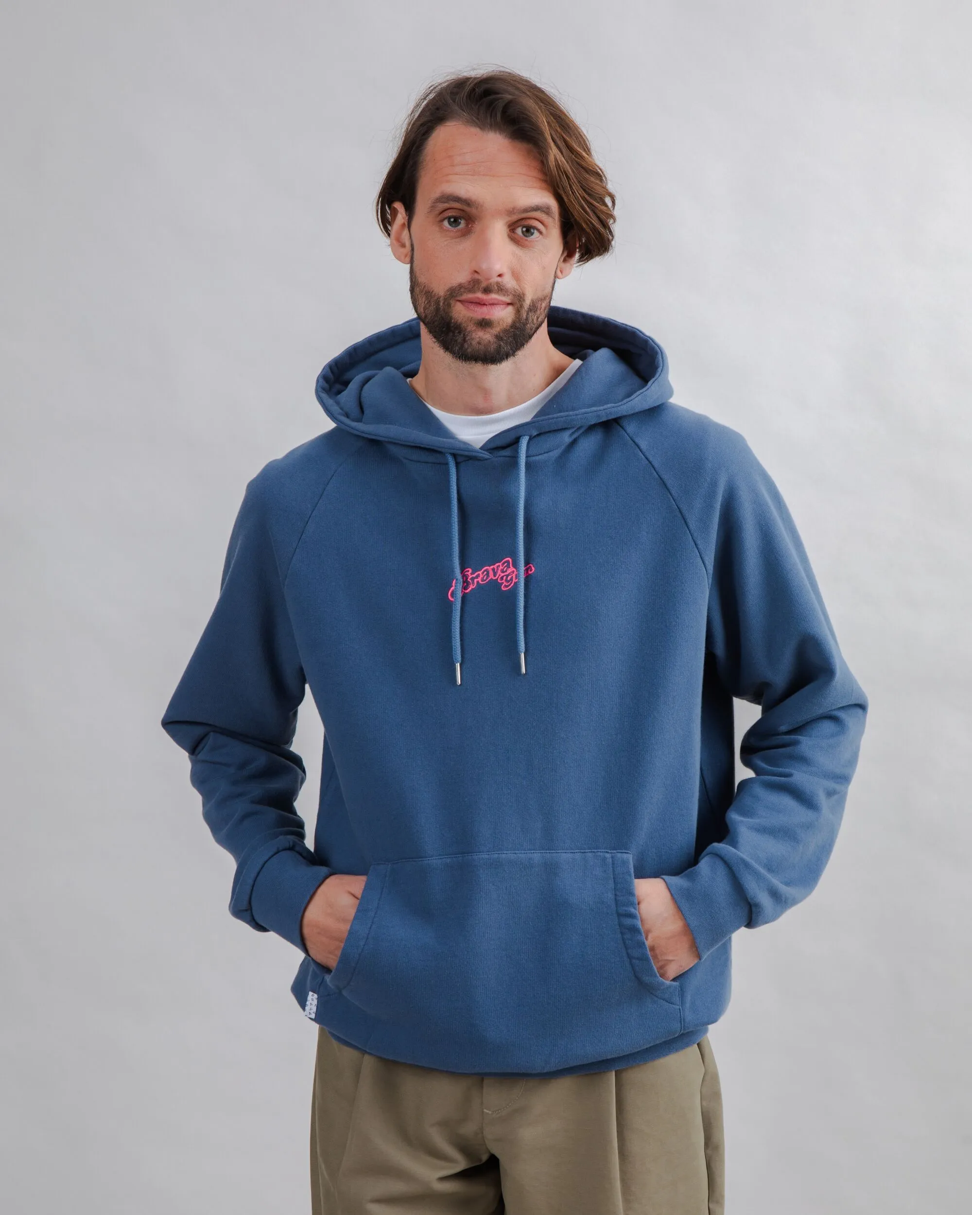 Brava Gum Hoodie Sweatshirt Indigo product label information