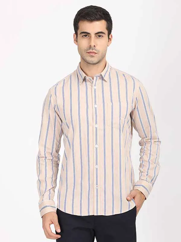 Men Stripes Full Sleeve Cotton Shirt birthday party Zip Front