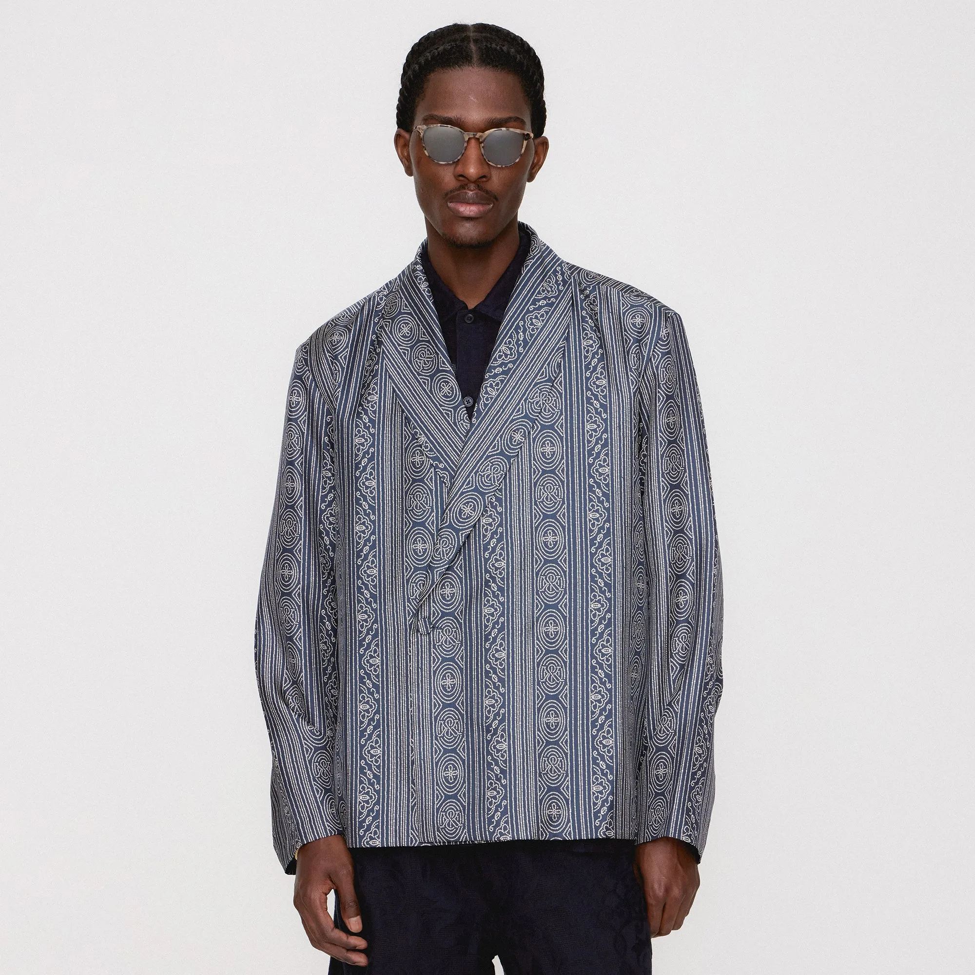 Simple Chill Piece Crisp Air Piece &Kin Batik Stripe Long Sleeve Thompson Crossover Shirt - Nocturnal