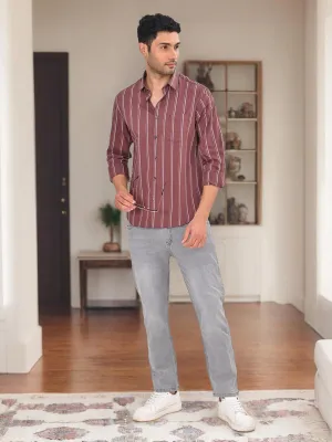 Non Static Finish Easy Care Men Striped Full Sleeve Cotton Blend Shirt