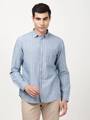 Trendy Fit Men Striped Full Sleeve Cotton Blend Shirt