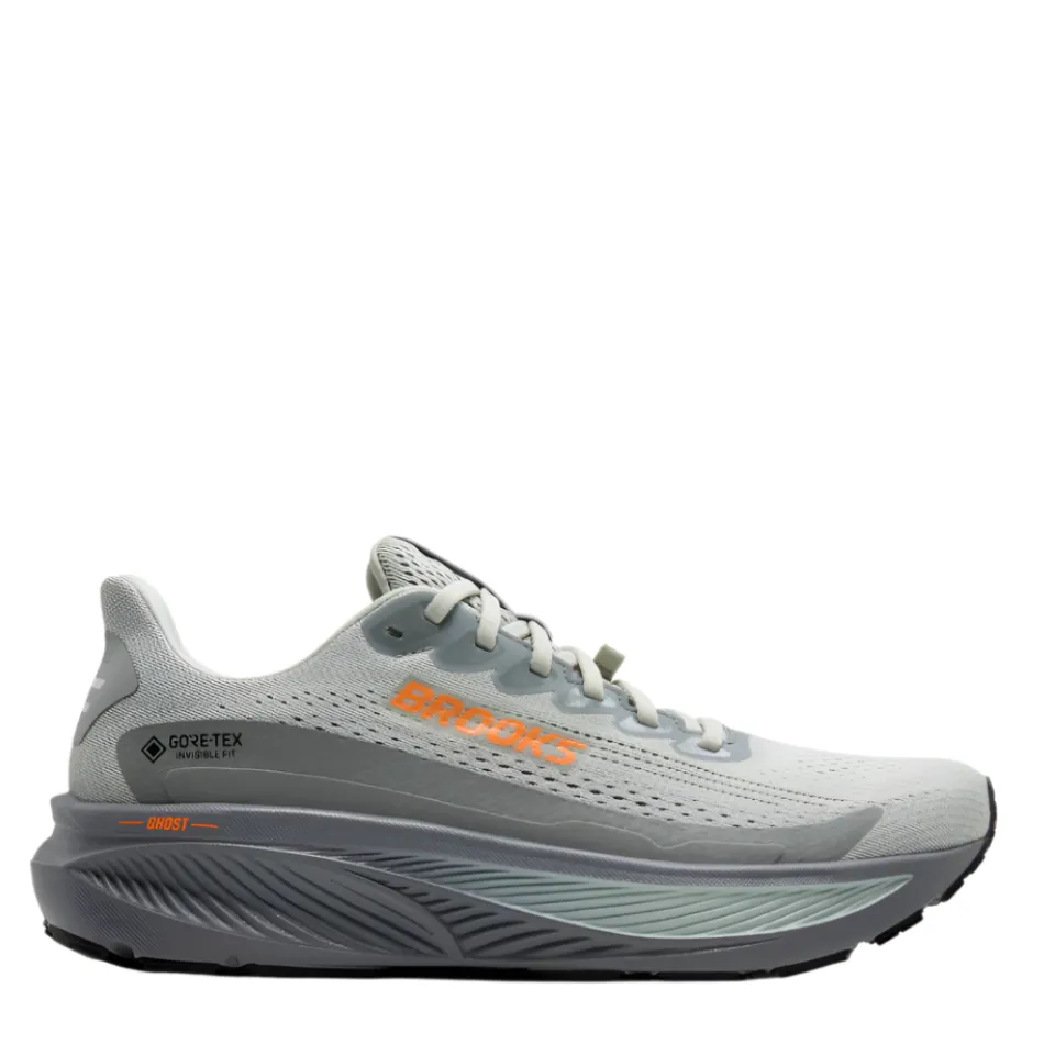 Brooks Men's Ghost 17 GTX Running Shoes in Smoke/Primer Grey/Orange AW25 Standard running with a minimalist style
