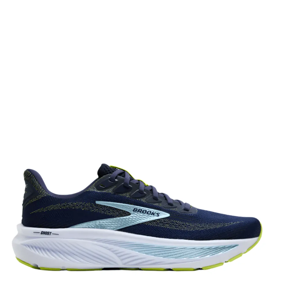 Brooks Men's Ghost 17 Running Shoes in Peacoat/Lime/Blue AW25 Ventilated Upper Construction Thermoregulation Tech