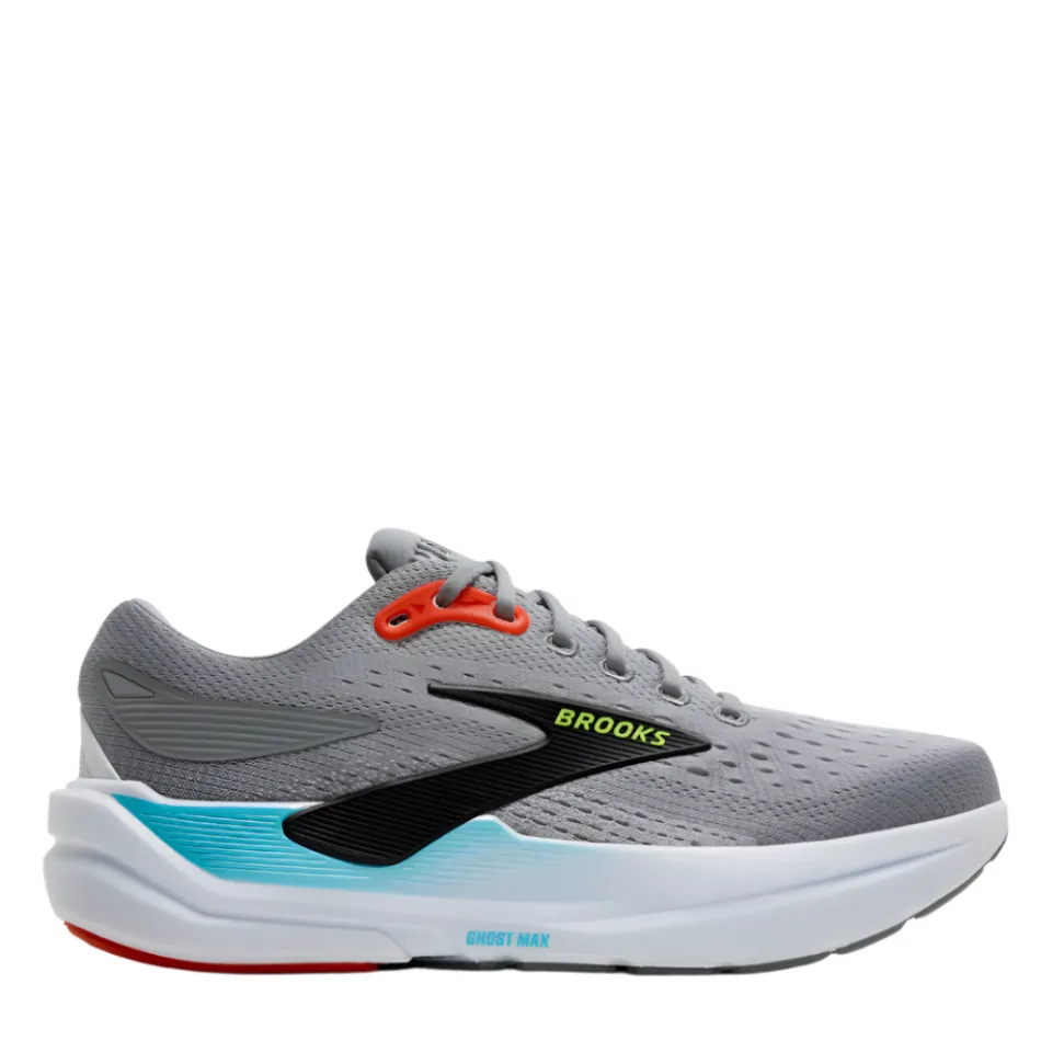 Brooks Men's Ghost Max 3 Running Shoes in Primer Grey/Antarctica/Red AW25 Fast - paced