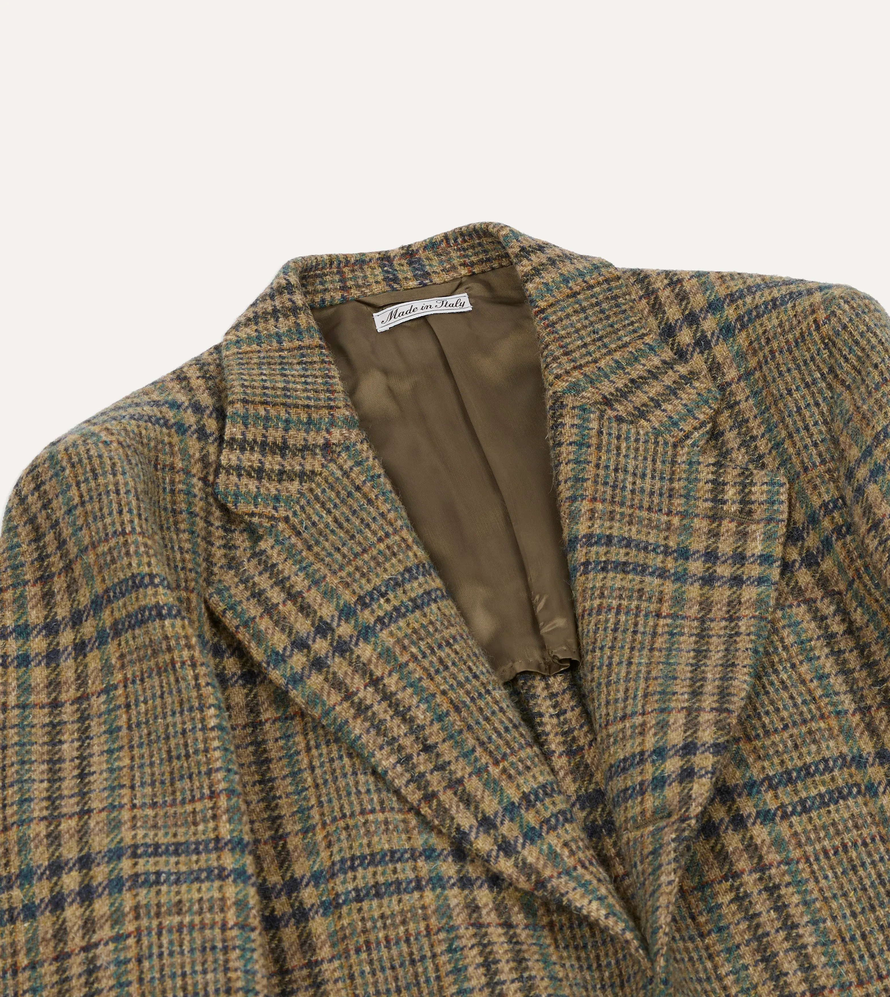 AdjustableDrawstring Cozy Fit Brown and Teal Prince of Wales Check Tweed Blazer