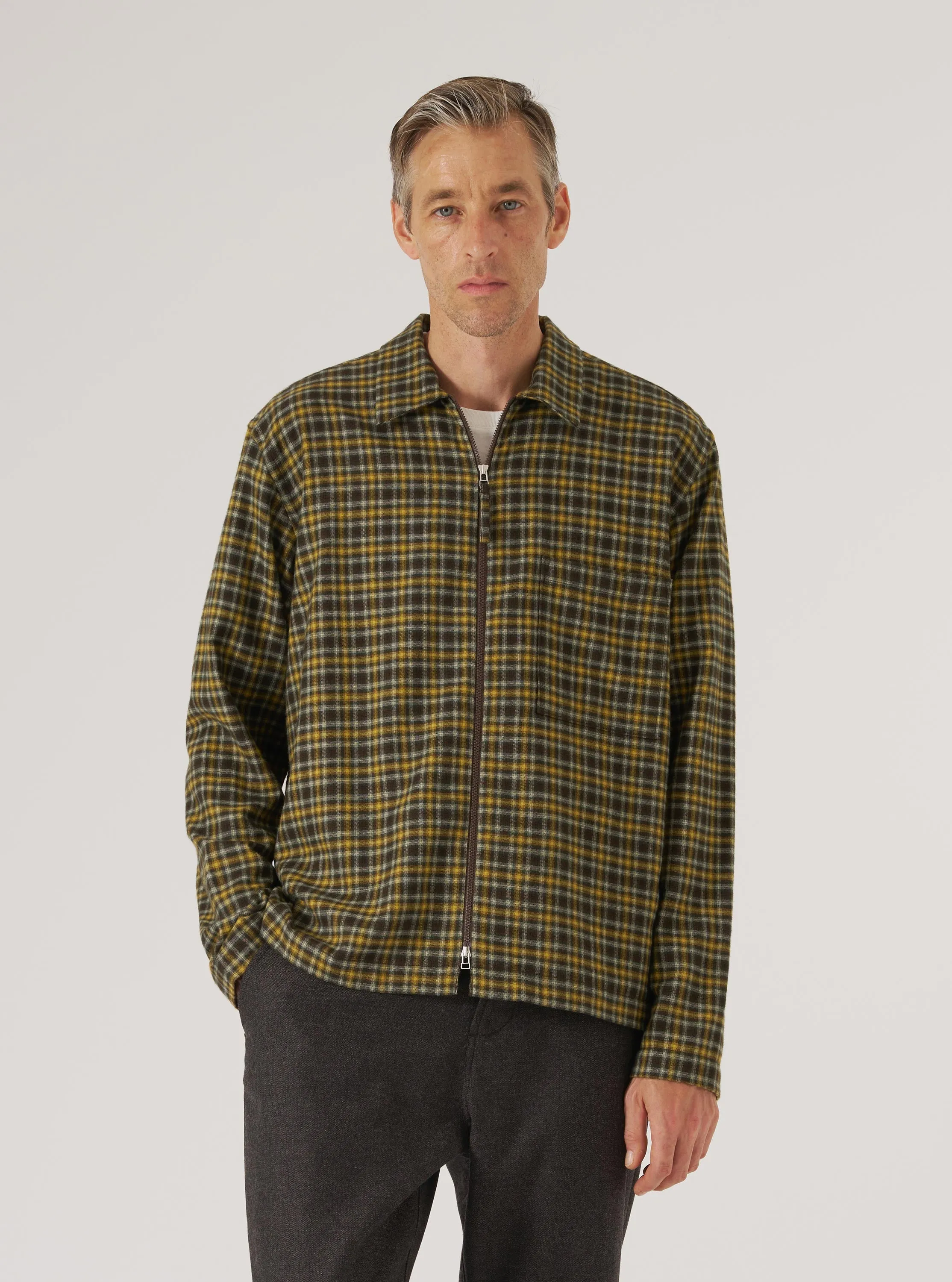 Brown Bang Check Zip Shirt Bold Graphics