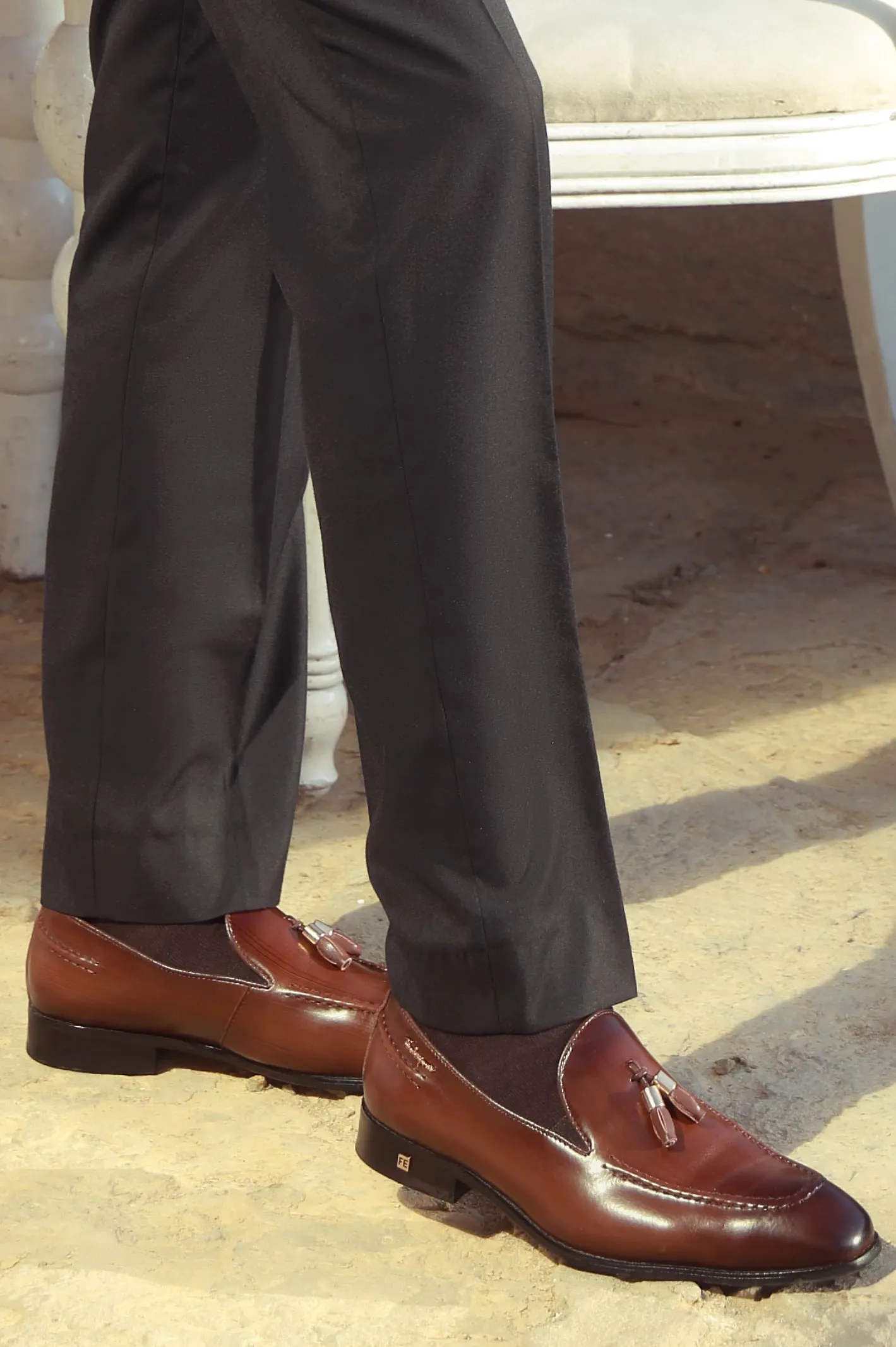 Brown Formal Moccassins Shoes Elastic Goring Insert Daily Activity