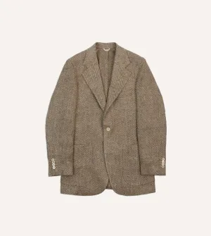 Brown Herringbone Linen-Silk Blazer Adaptive Tension Bands