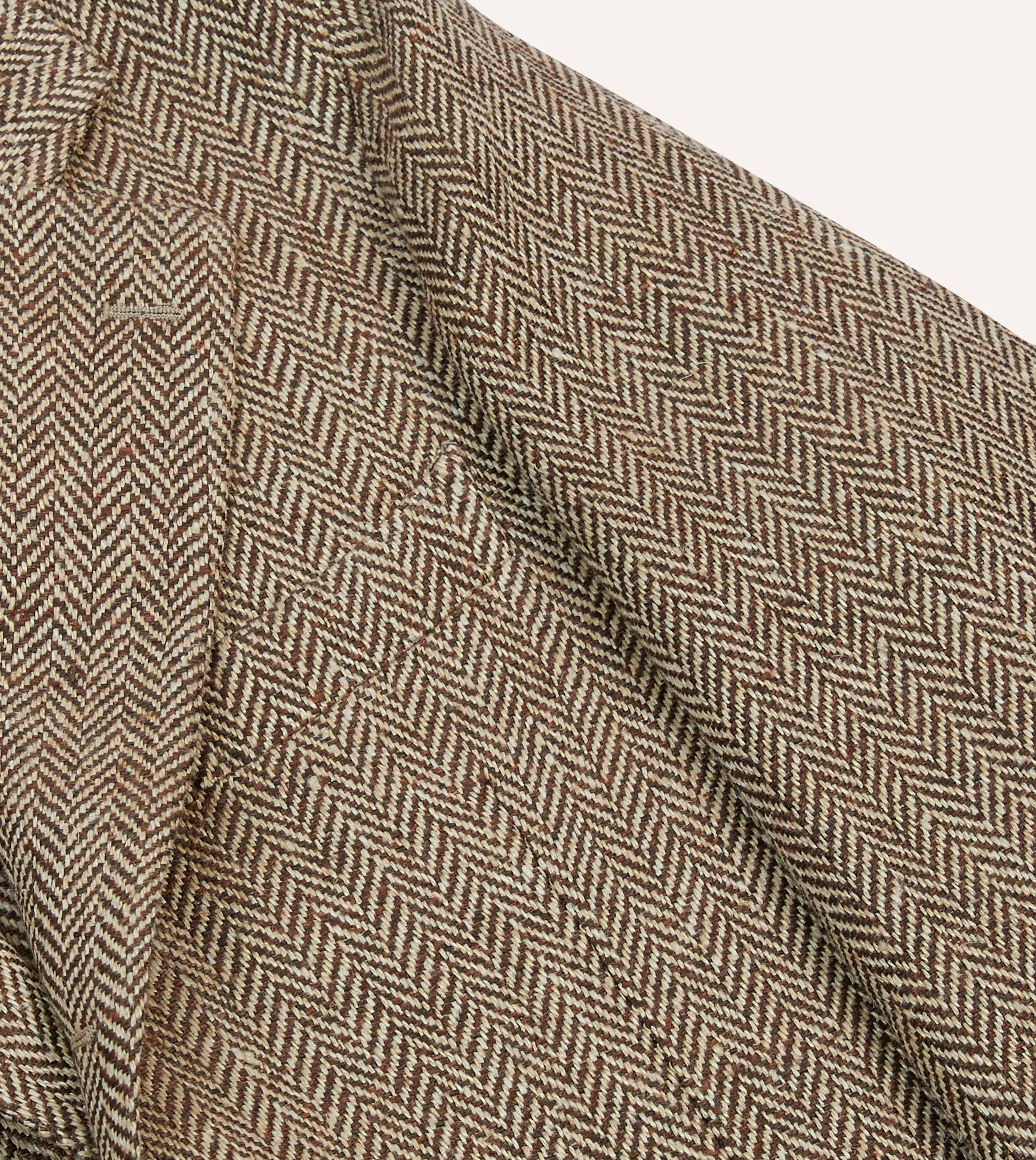 Brown Herringbone Linen-Silk Blazer Minimal Detail