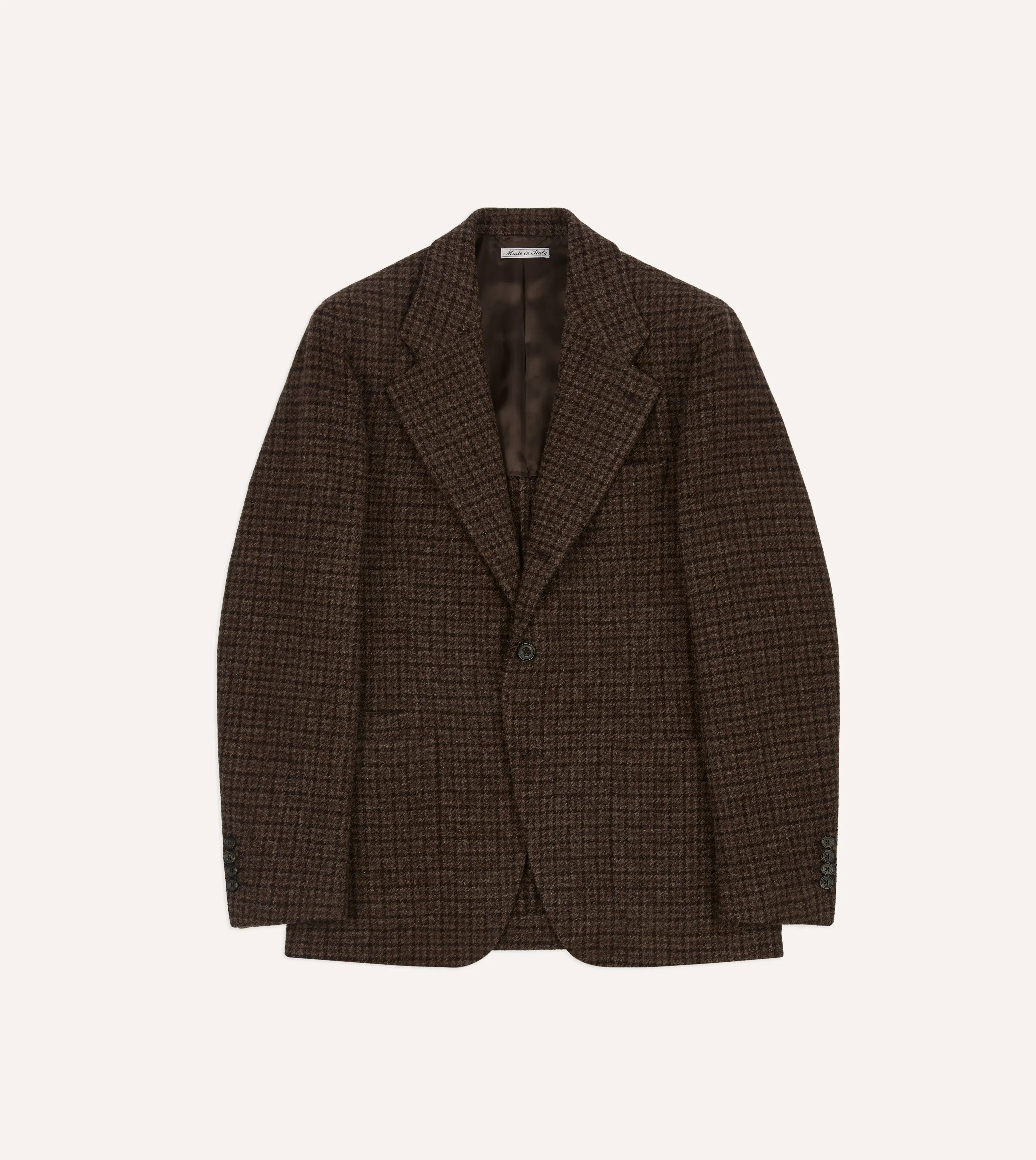 Brown Houndstooth Check Tweed Blazer Heavyweight Warmth Comfort Stretch Fabric