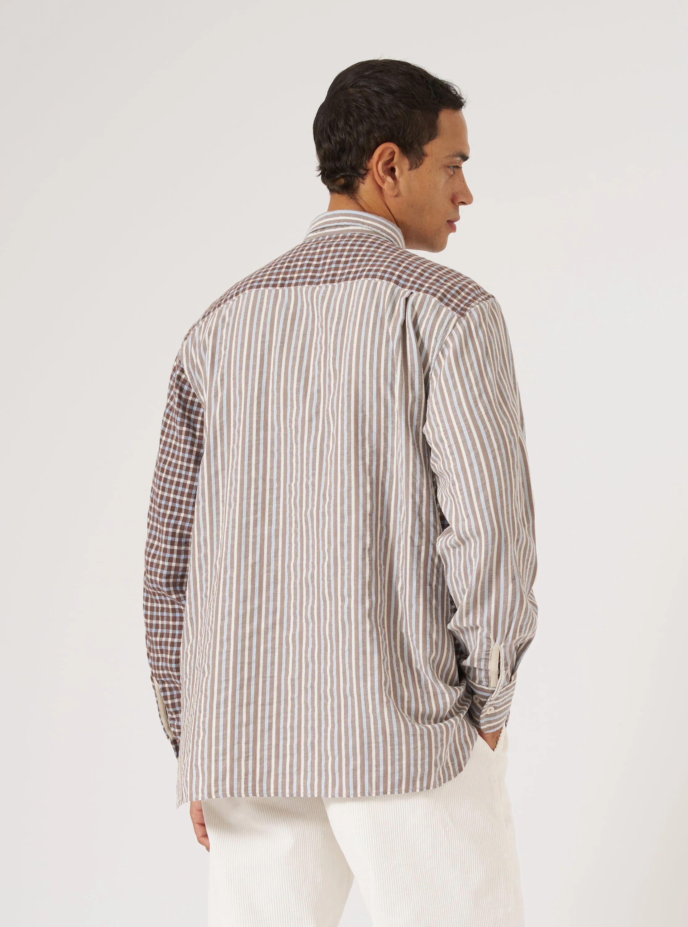 High-End Look Brown Madison Check/Stripe Station Shirt