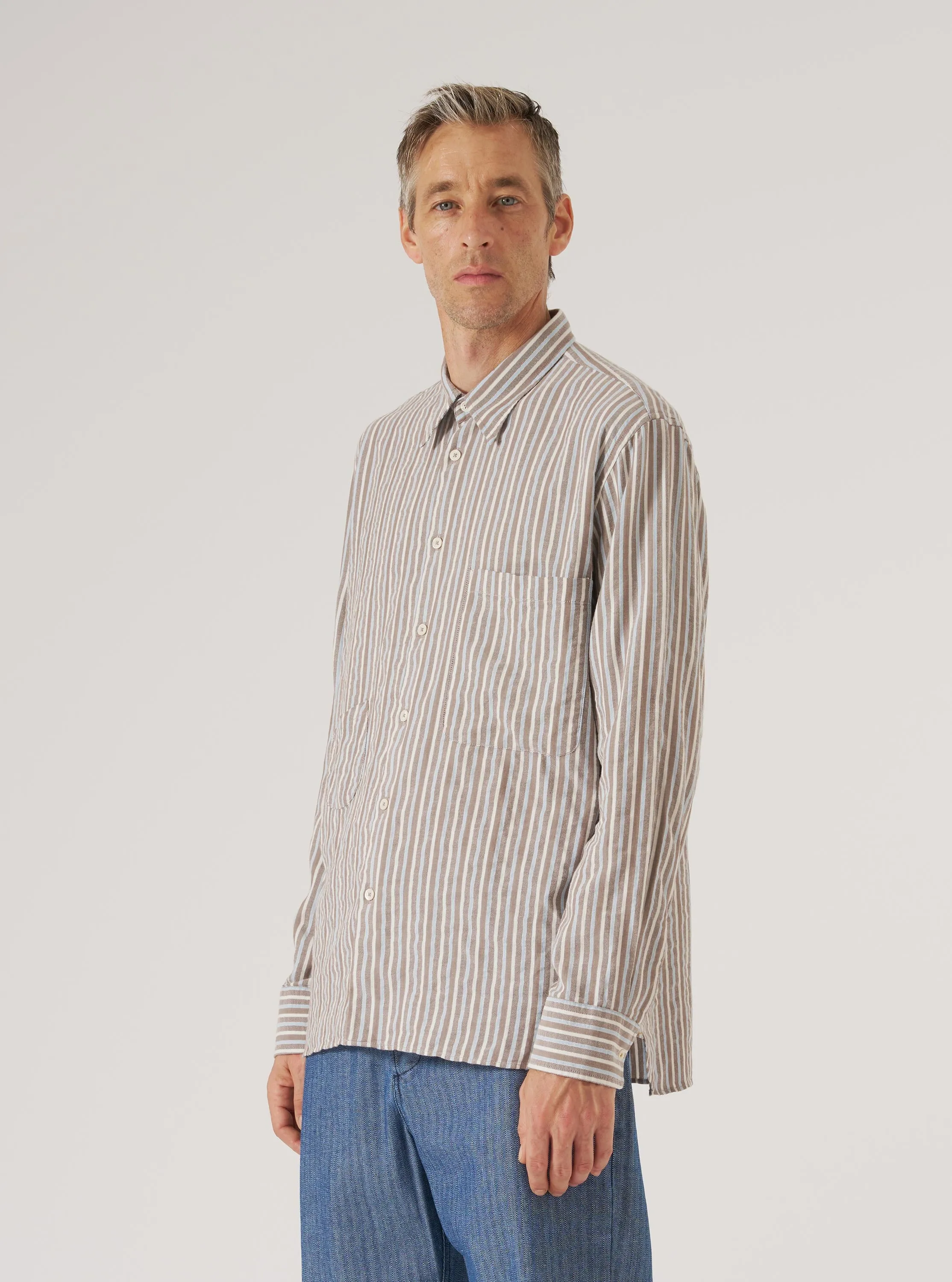 Reinforced Hems Vintage Style Brown Madison Stripe Station Shirt