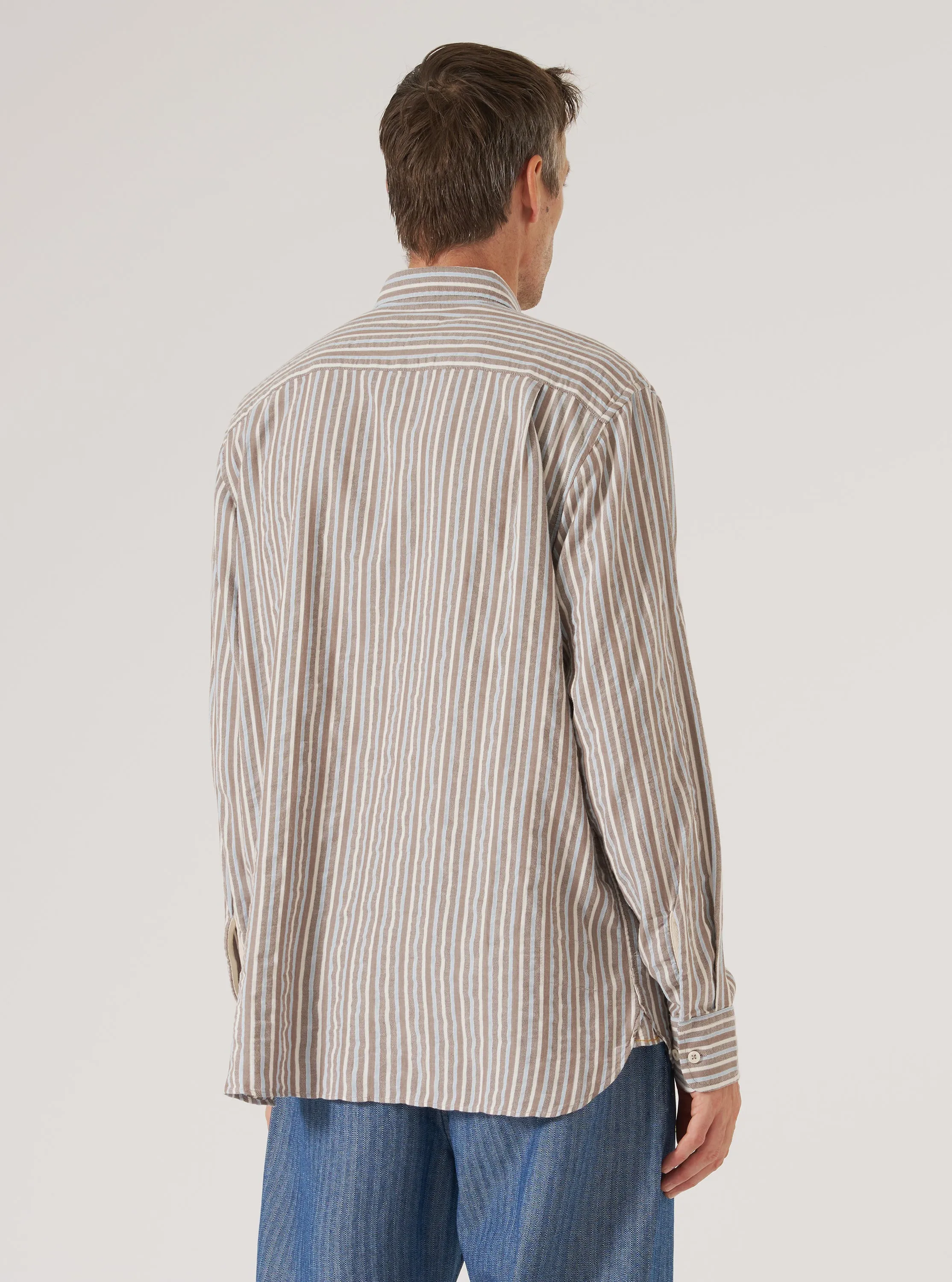 High-End Fashion Subtle Details Brown Madison Stripe Station Shirt