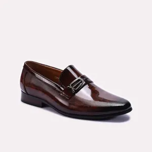 Formal Shade Brown Shiny Slip On Dress Shoes 0111275