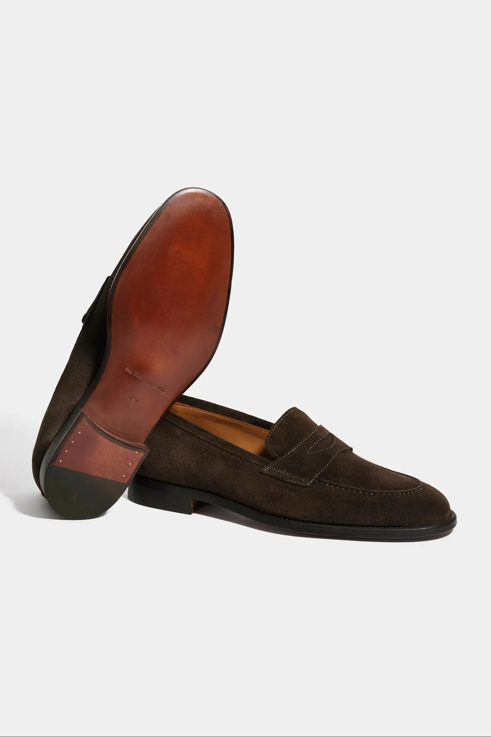 Canvas Brown suede penny loafers - Made in Italy