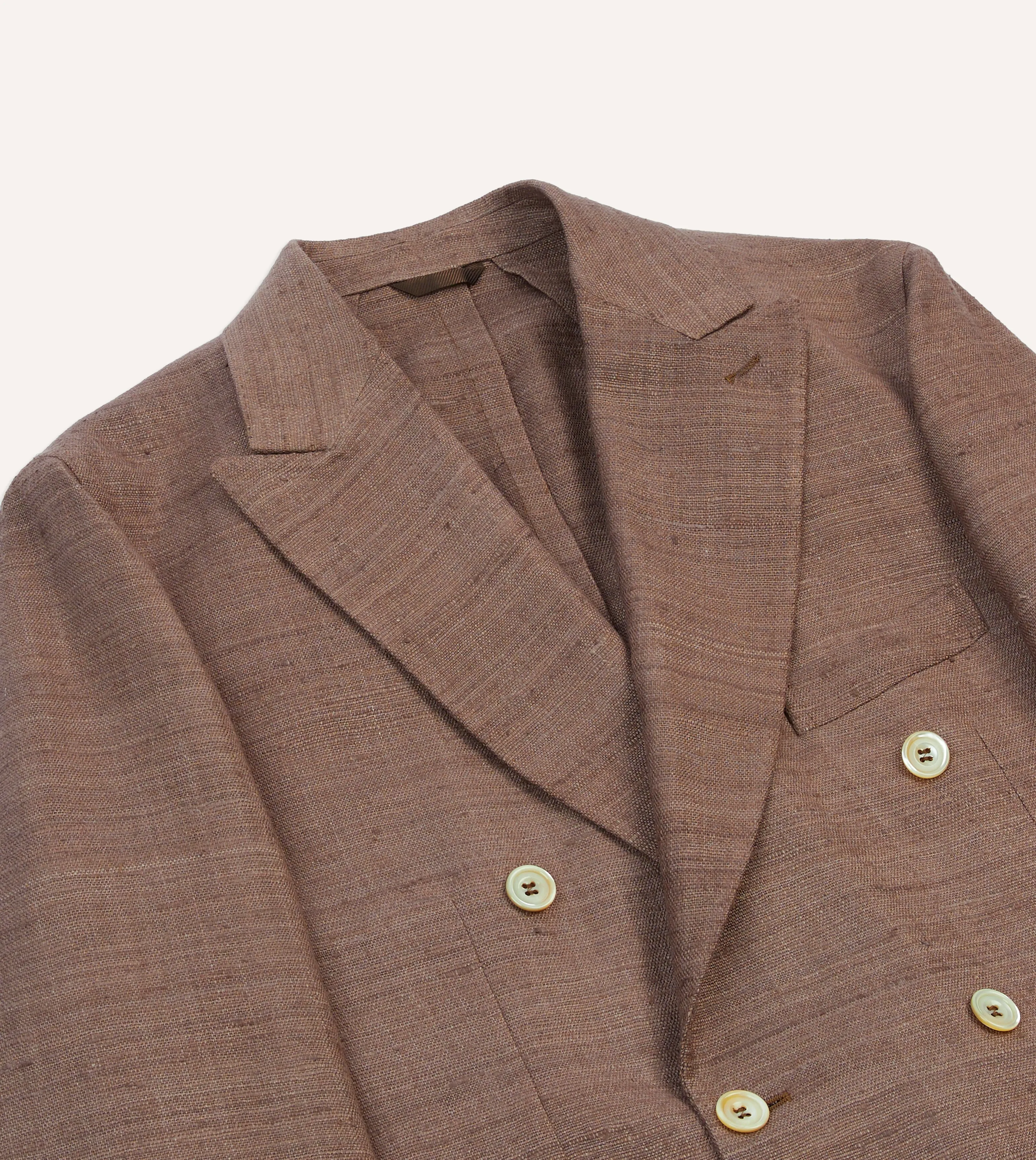 Clean Edge Piece All Day Wear Brown Tussah Silk Double-Breasted Tailored Jacket