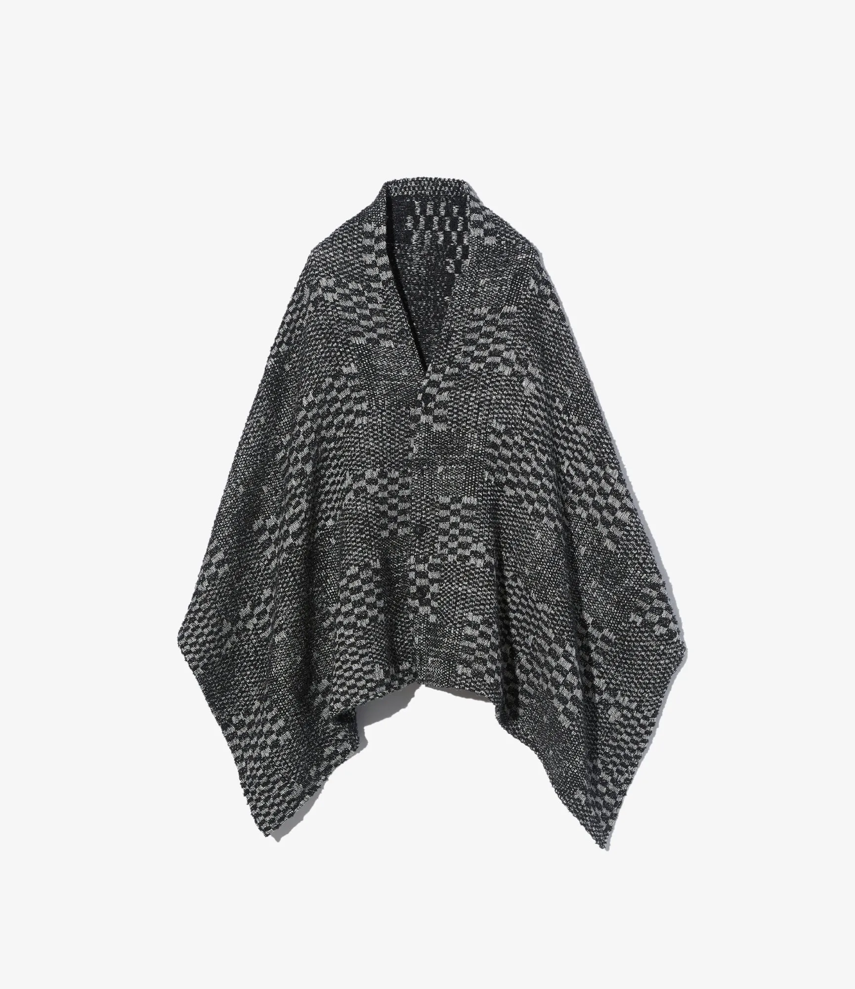 Flexible Elasticity Warm Layer Option Button Shawl ?C Black/White Block Jacquard