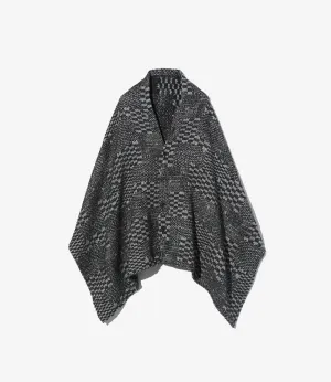 Flexible Elasticity Warm Layer Option Button Shawl ?C Black/White Block Jacquard