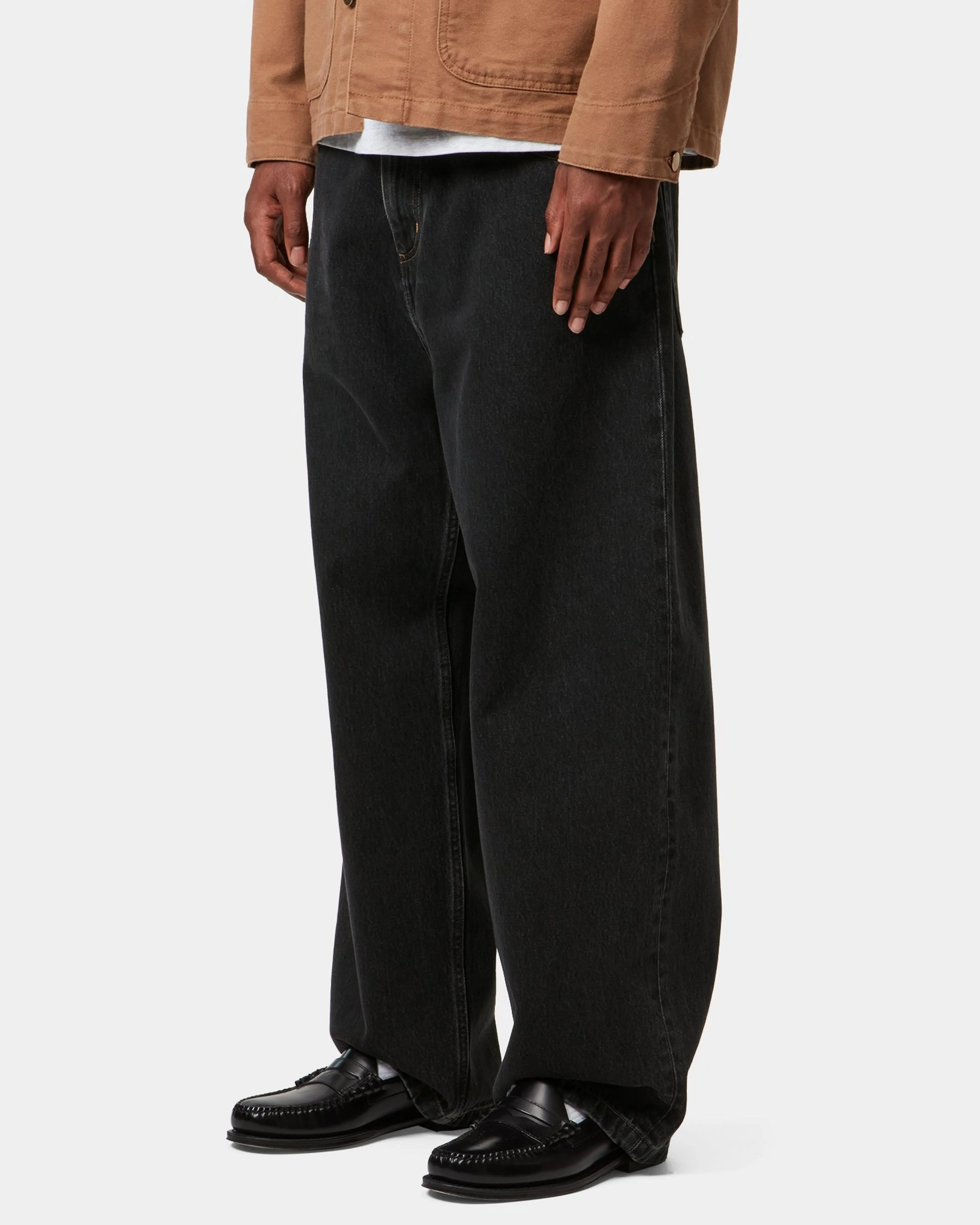 Basic Piece Trend Setter Chill Outfit Student Outfit Carhartt WIP Brandon Pant Loose Straight Mens Jeans - Black Stone Washed