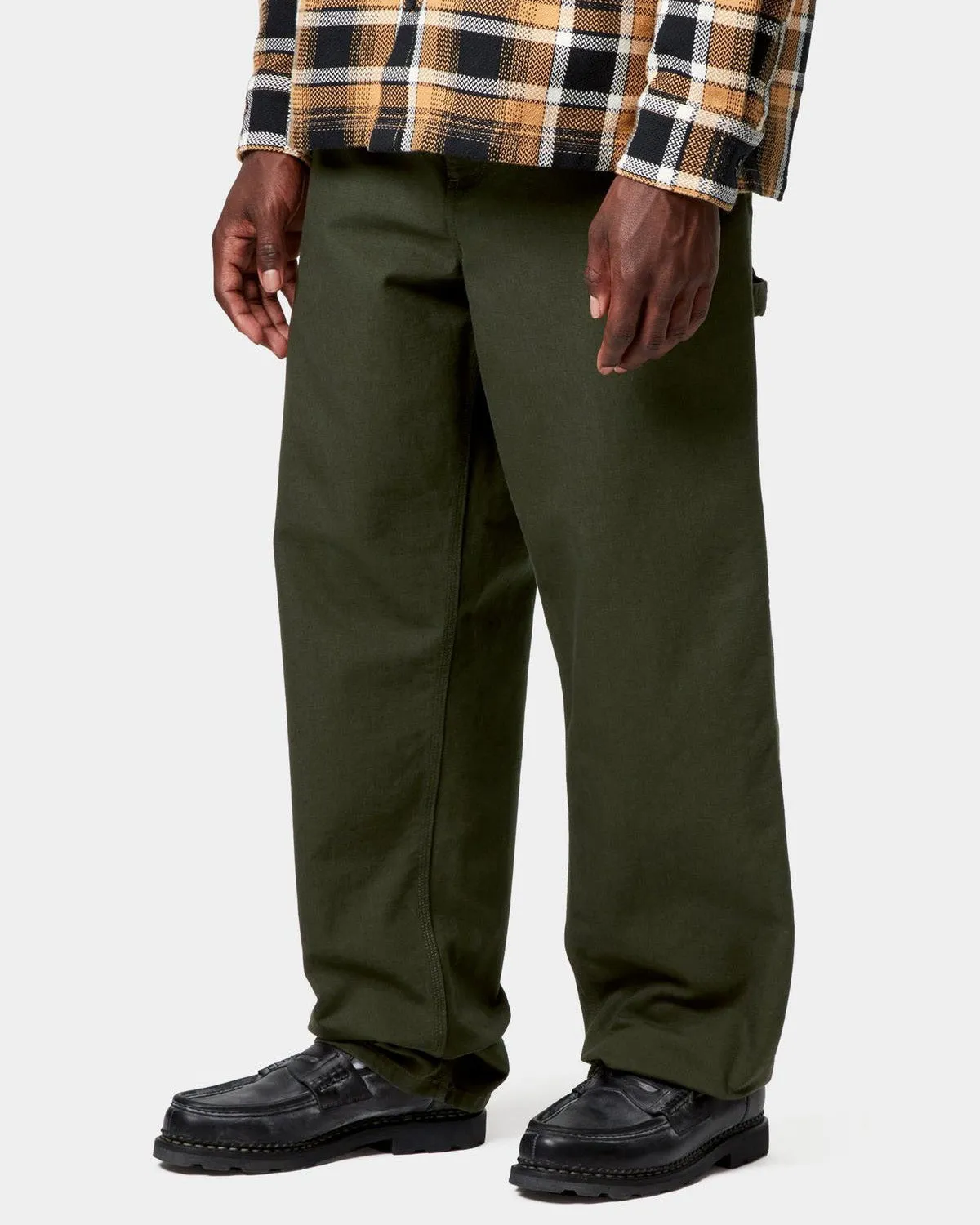 Carhartt WIP Single Knee Pant Relaxed Fit Canvas Trousers - Olive Rinsed Textured Vibrant