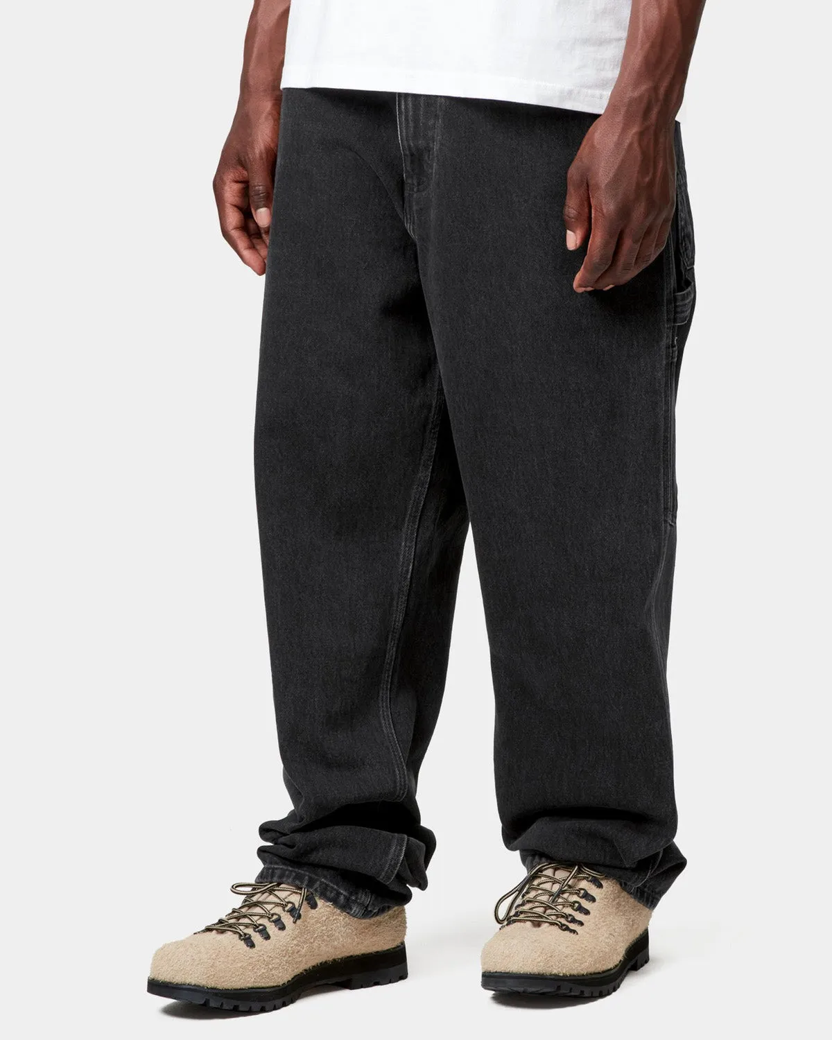 Carhartt WIP Single Knee Pant Relaxed Fit Mens Jeans - Black Stone Washed Comfy Touch