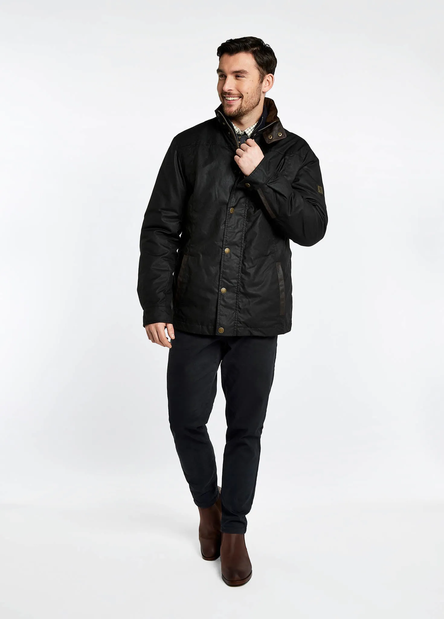 Contoured Silhouette SiliconeGrip Carrickfergus Men's Waxed Cotton Jacket - Black
