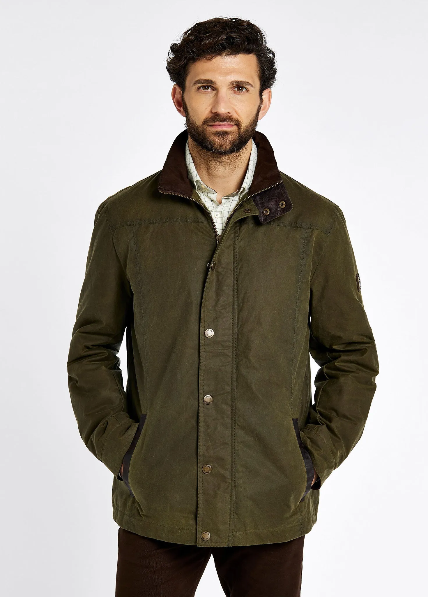 Carrickfergus Men's Waxed Cotton Jacket - Fennel Friction Resistant AllPurposeFastening