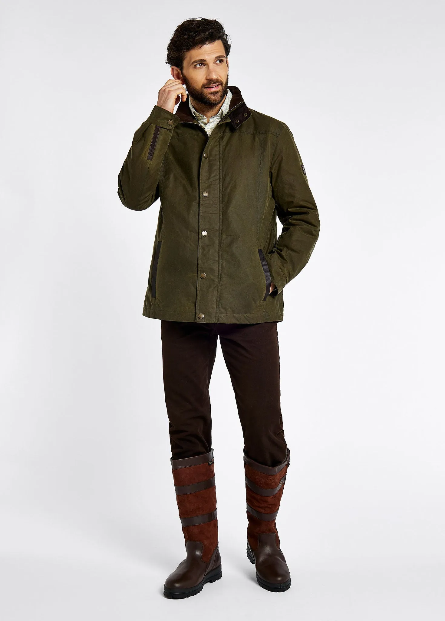 Matte Finish Carrickfergus Men's Waxed Cotton Jacket - Fennel