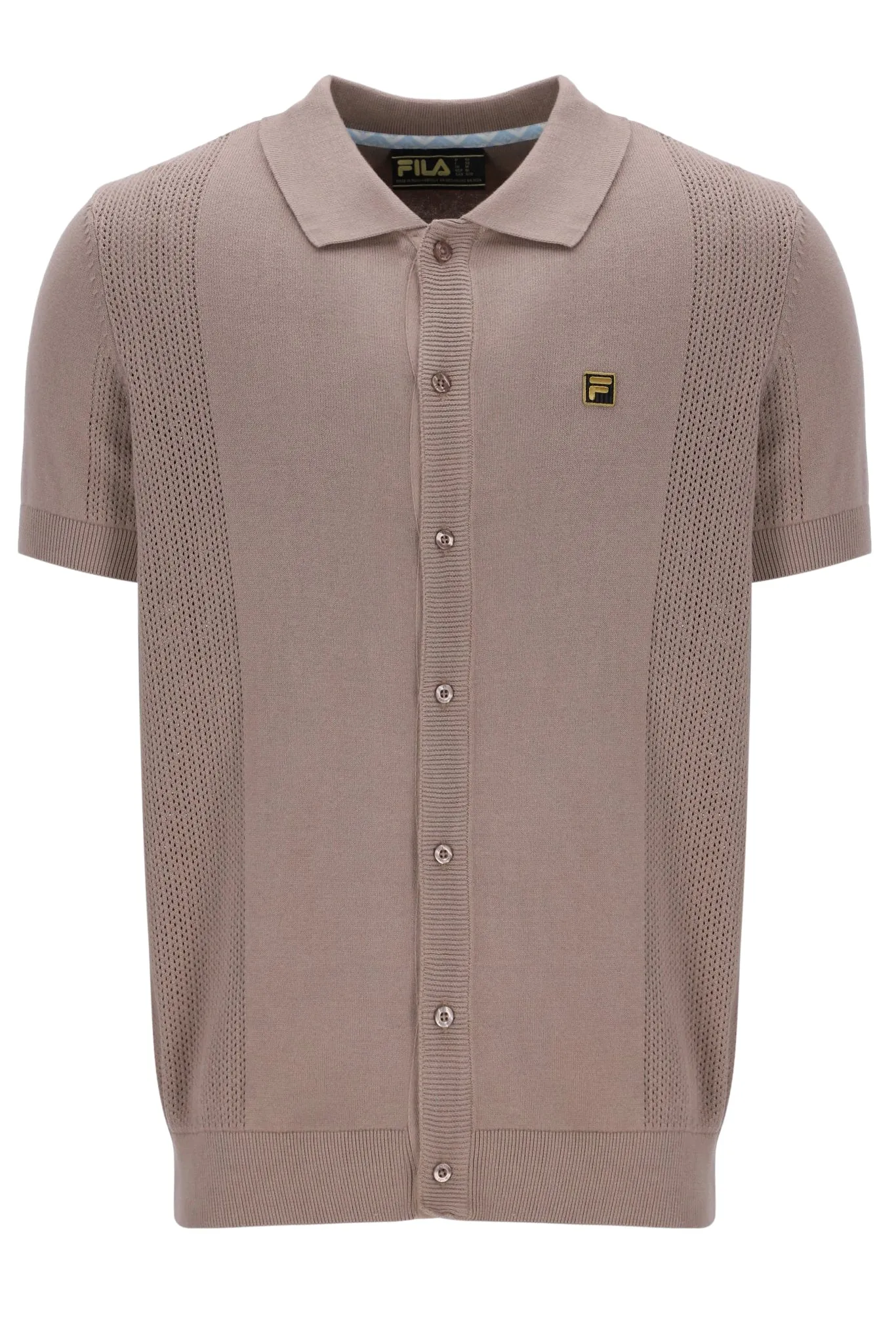 Walter Open Knit Pointelle Panel Polo Dimensional Stability Weave