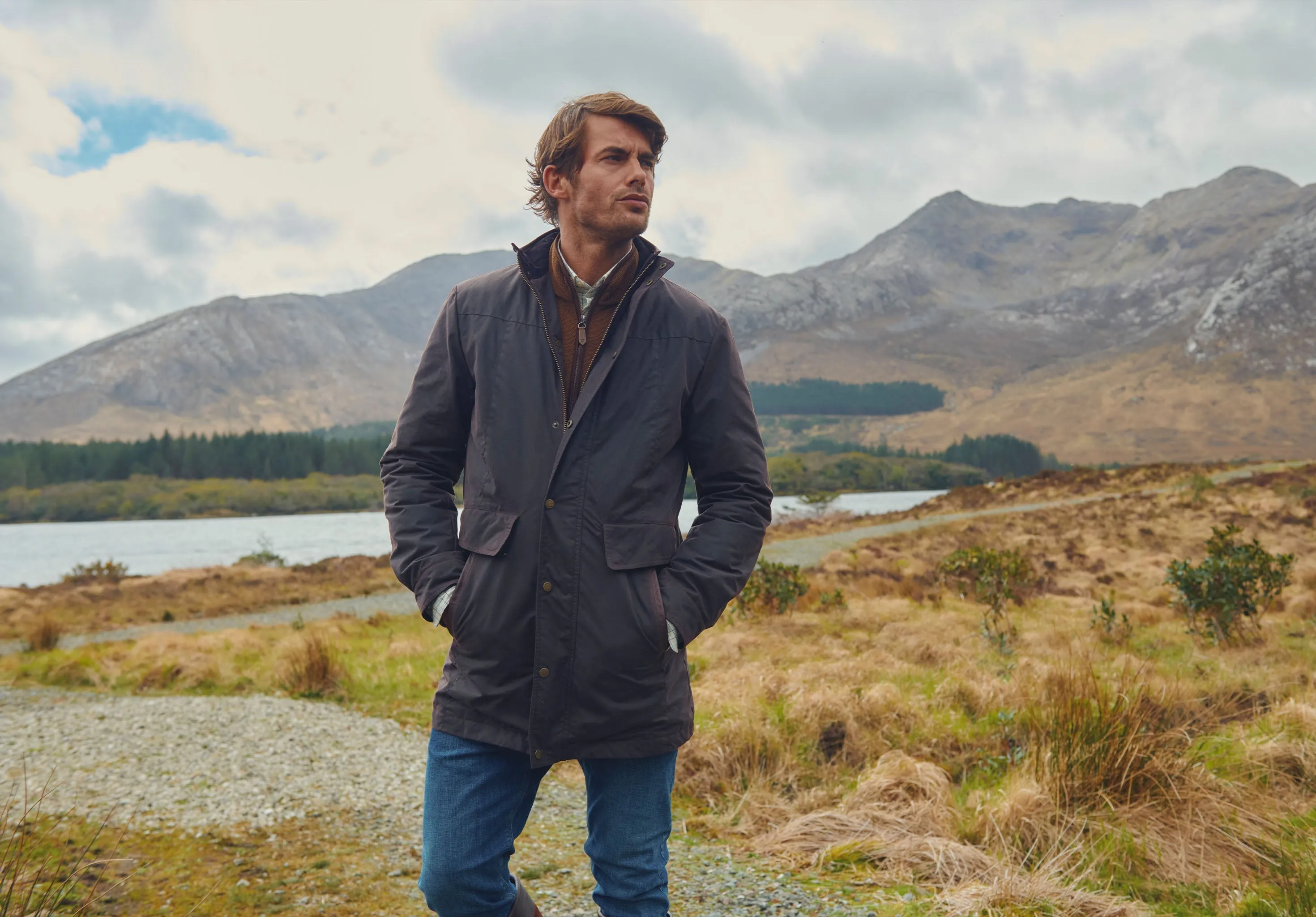 Breathable fabric tech Chalkhill Men's Long Waxed Jacket - Java