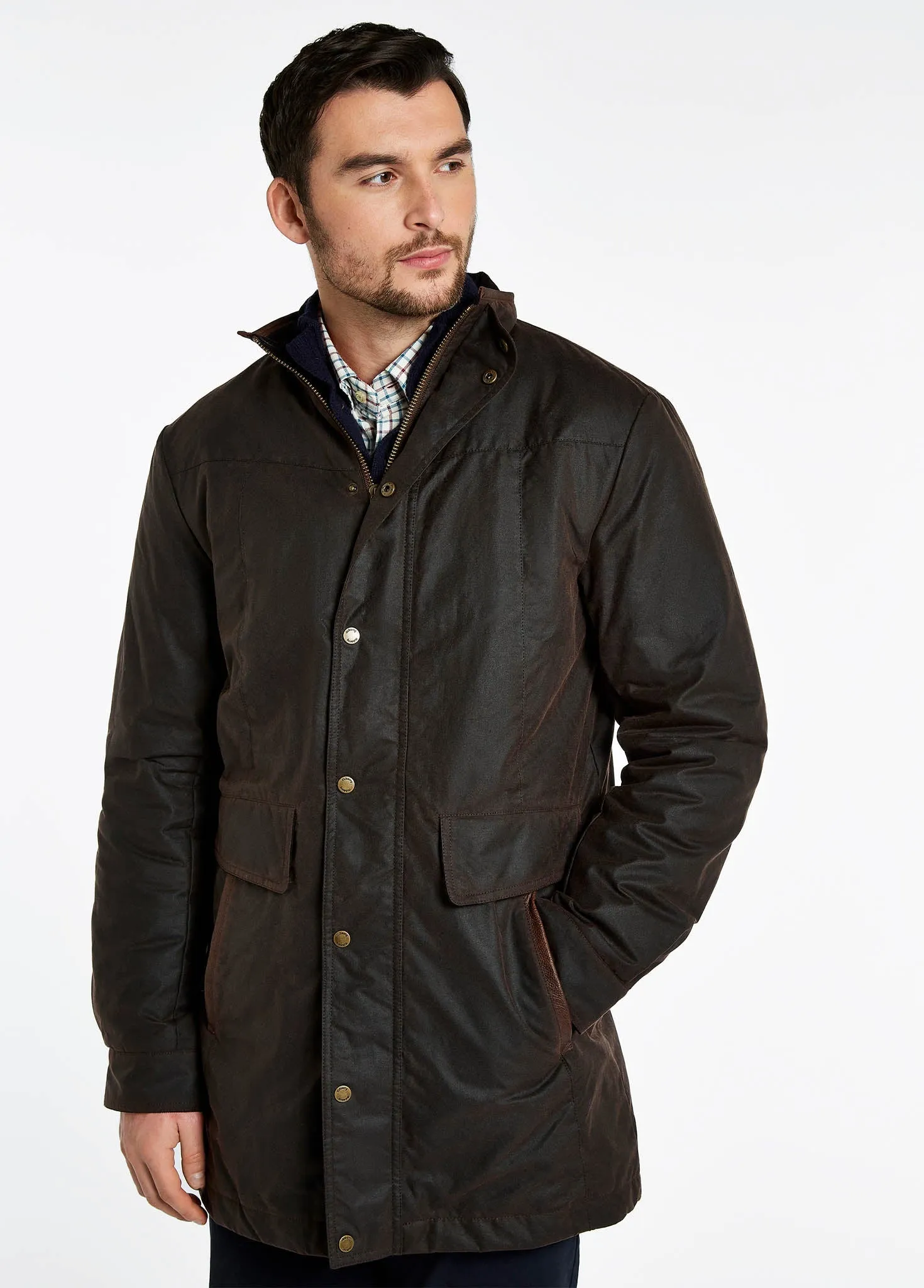 Climate Responsive Textile Quick Dry Technology Chalkhill Men's Long Waxed Jacket - Java