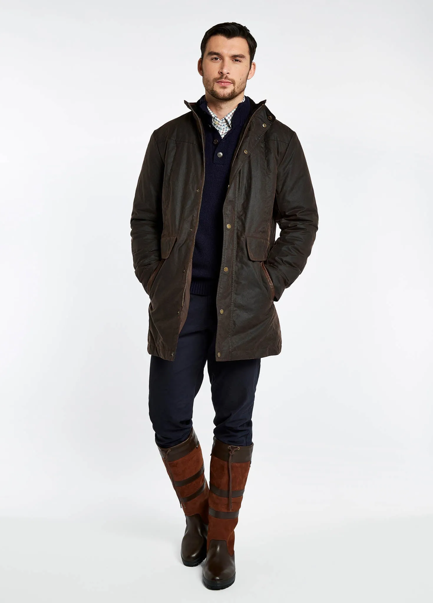 Chalkhill Men's Long Waxed Jacket - Java Cold Days Casual Feel