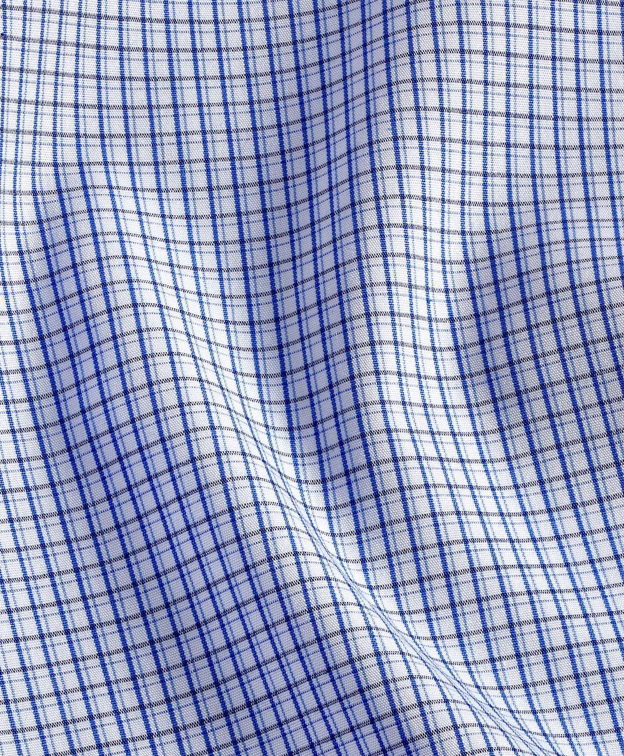 SBSP11815423 | Blue Poplin Micro Check Dress Shirt Polished Finish